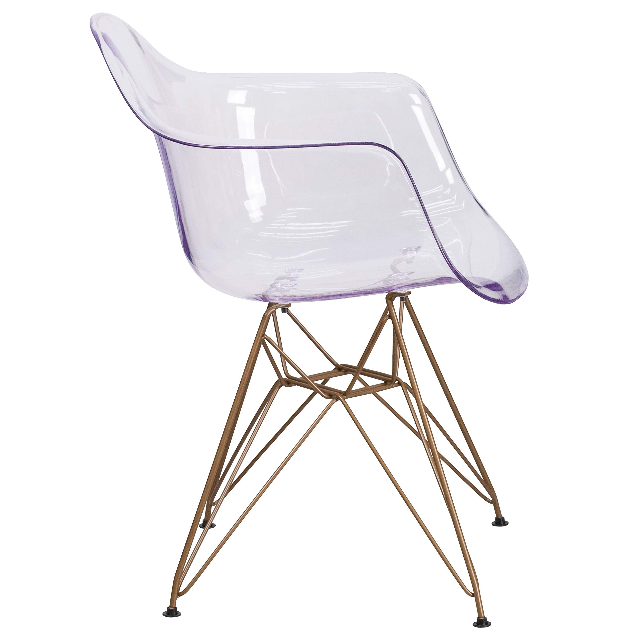 Clear Modern Transparent Plastic Side Chair with Gold Base Accent - Perfect for Dining Room, Office, or Contemporary Home Decor