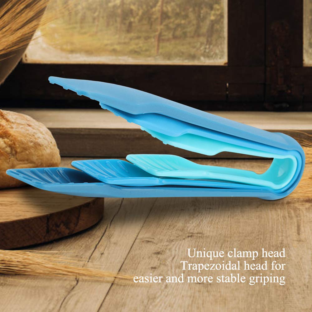 3-Piece Plastic Bread Tongs Set - Multi-Colored Kitchen Cooking Utensils for BBQ, Salad, Baking (Blue) - Perfect for Serving, Grilling & Food Preparation