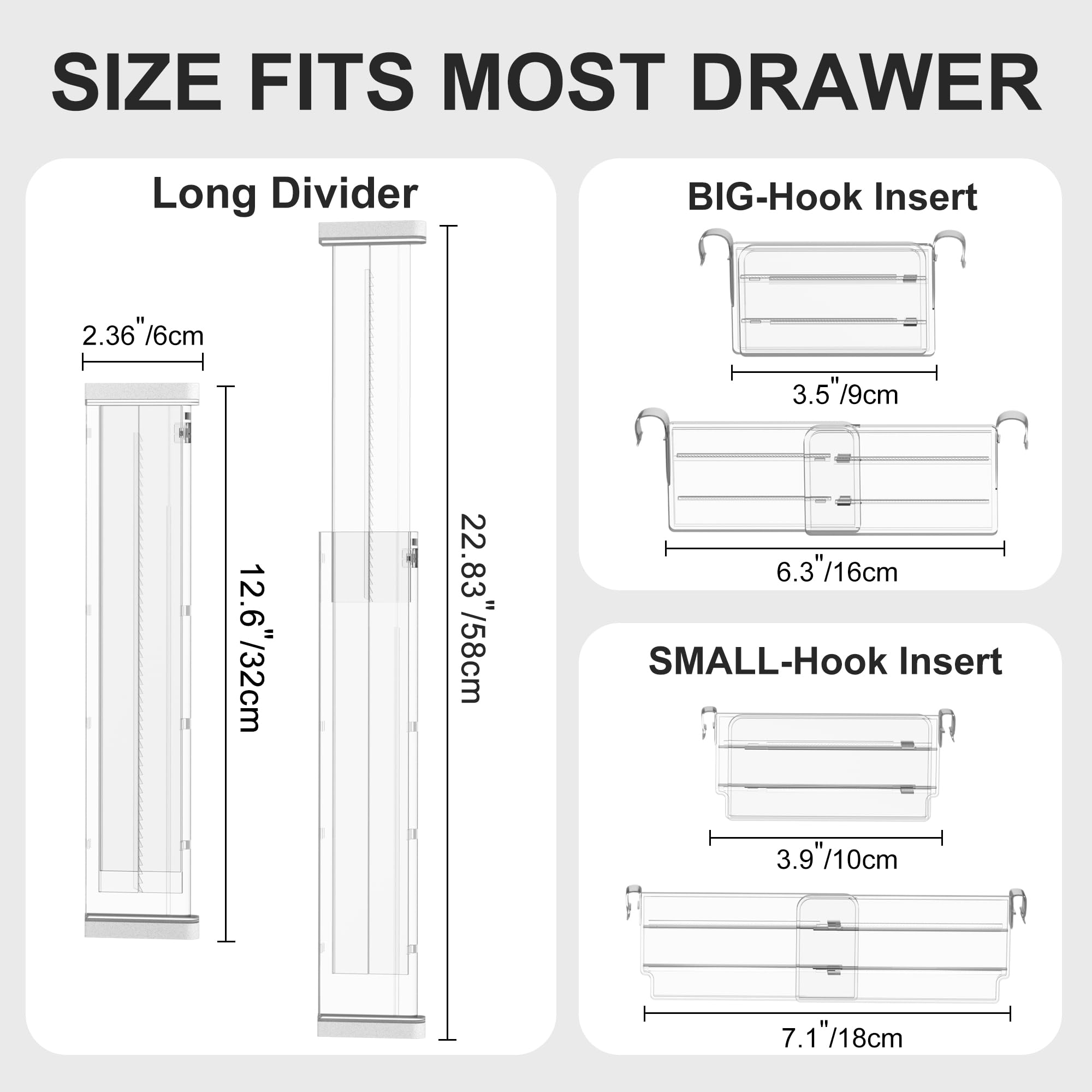HiYZ 5 Pack Adjustable Drawer Dividers - Expandable Kitchen & Dresser Organizer (2.36
