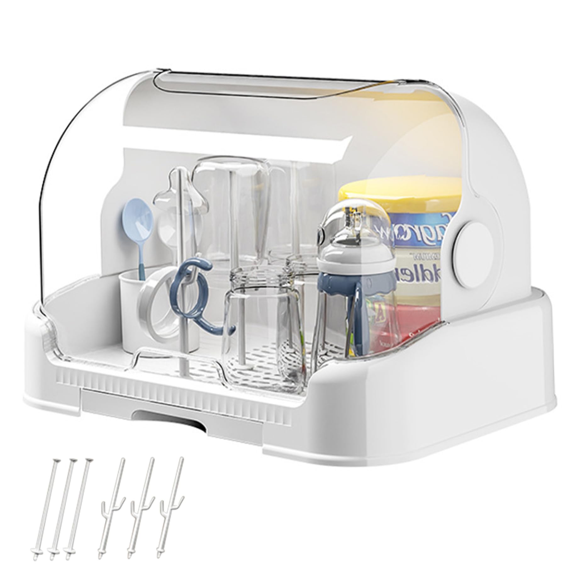 **Large Baby Bottle Organizer with Cover & Removable Drain Tray - Dustproof Portable Baby Bottle Drying Rack for Kitchen Cabinet - Perfect for Breastfeeding, Formula Storage & Baby Bottle Sterilization**