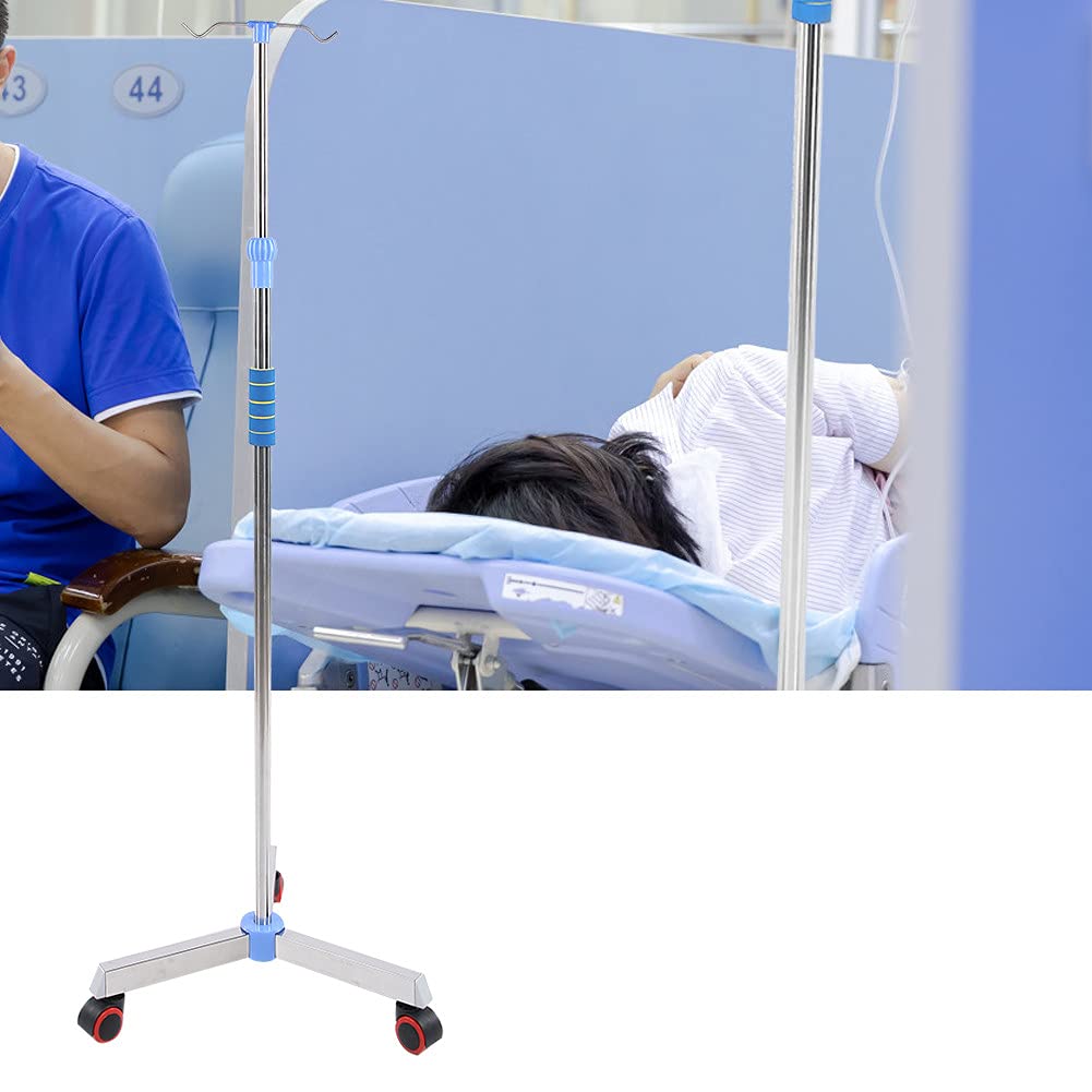 Adjustable IV Drip Stand 42.9-80.7 Inches with 2 Hooks & Wheels - Stainless Steel IV Pole for Hospital, Clinic & Home Care - Perfect for Medical Infusion Therapy & Patient Mobility