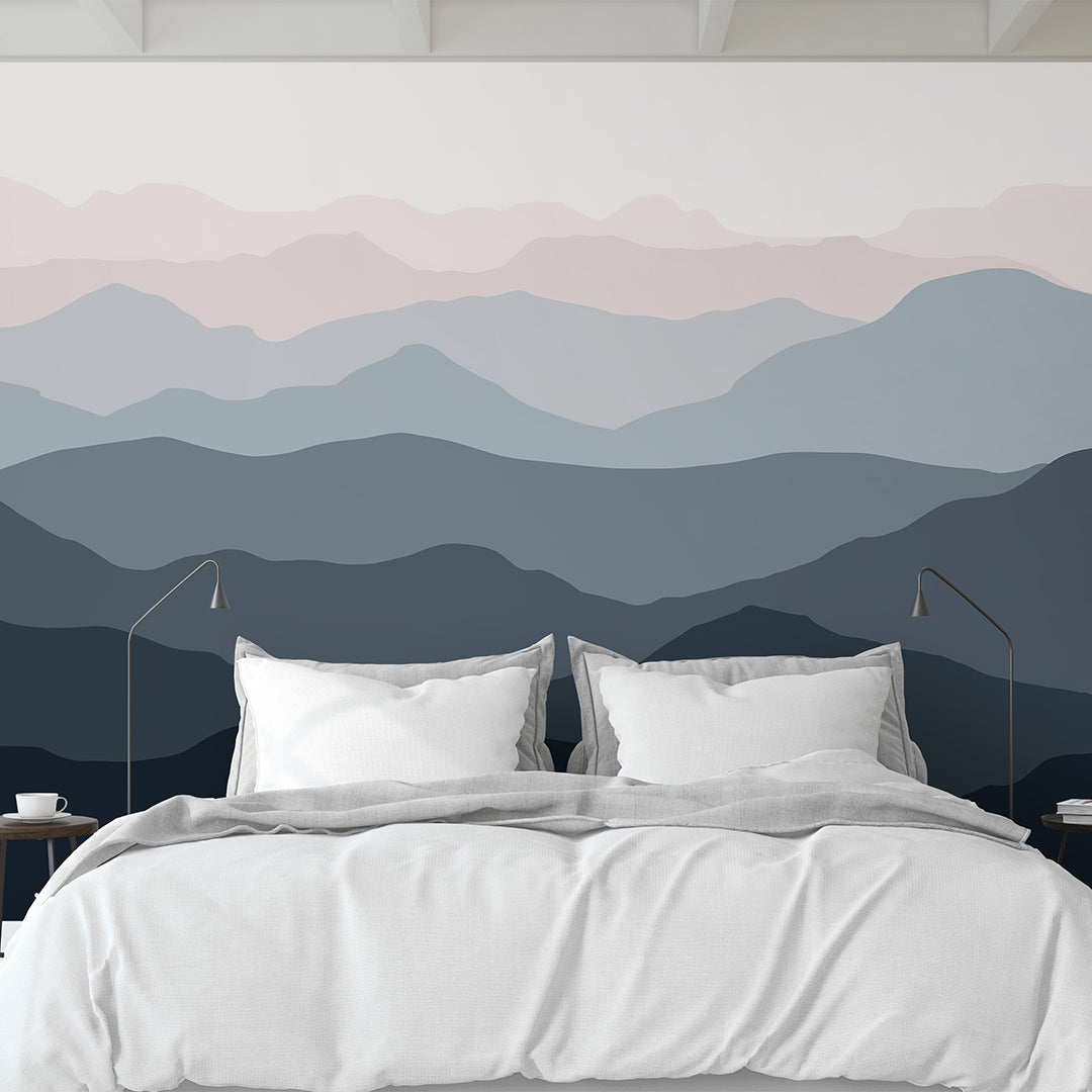 Pink and Gray Mountains Wall Mural WM039 - Stunning Nature Landscape Peel and Stick Wallpaper for Living Room, Bedroom, Nursery Decor