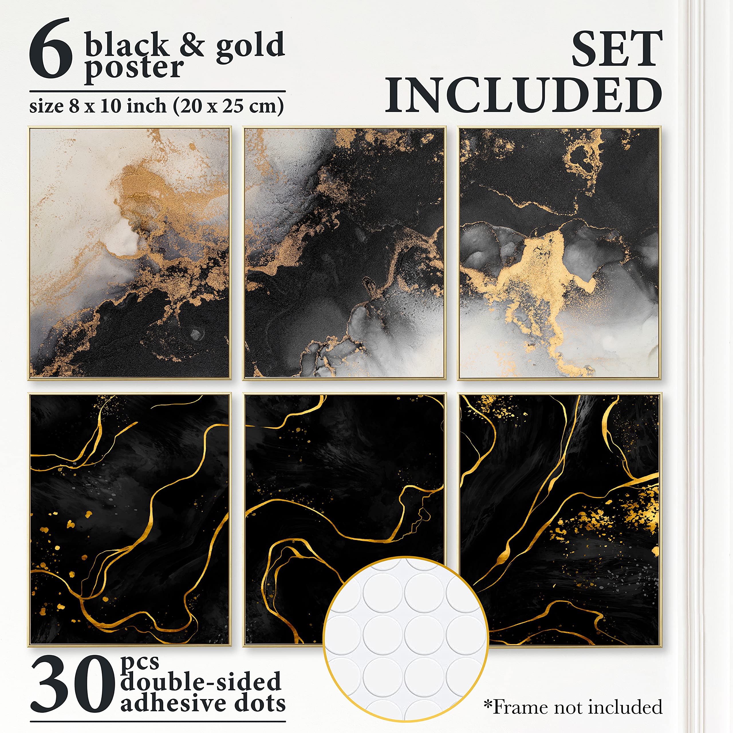 97 Gold and Black Abstract Marble Wall Art - Modern Black & Gold Wall Decor for Living Room & Bedroom - 8x10 Inch Unframed Canvas Print - Perfect for Home, Office, and Gift Giving