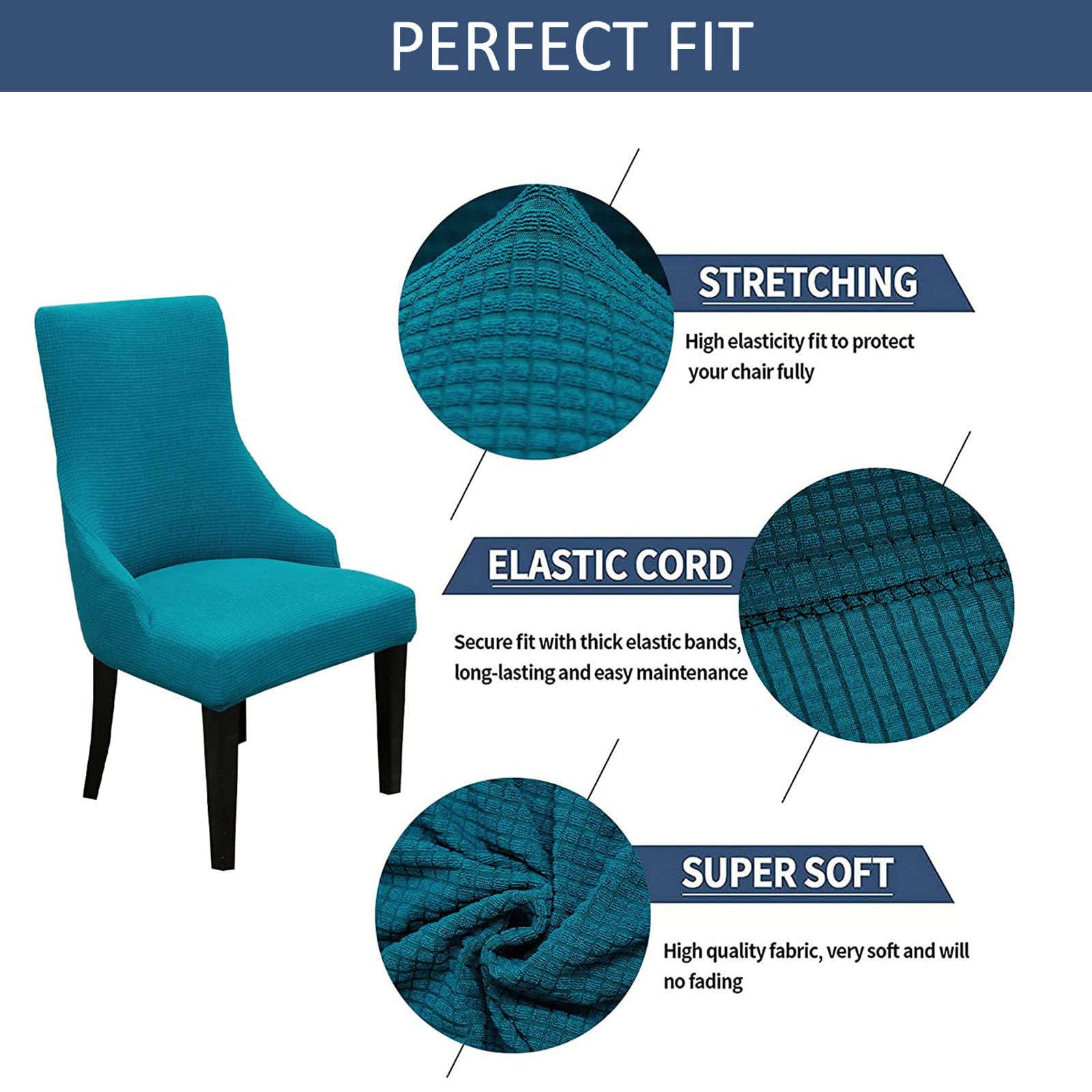 Stretch Wingback Chair Covers - Plaid Dining Room & Bedroom Protector - Set of 4 - Teal