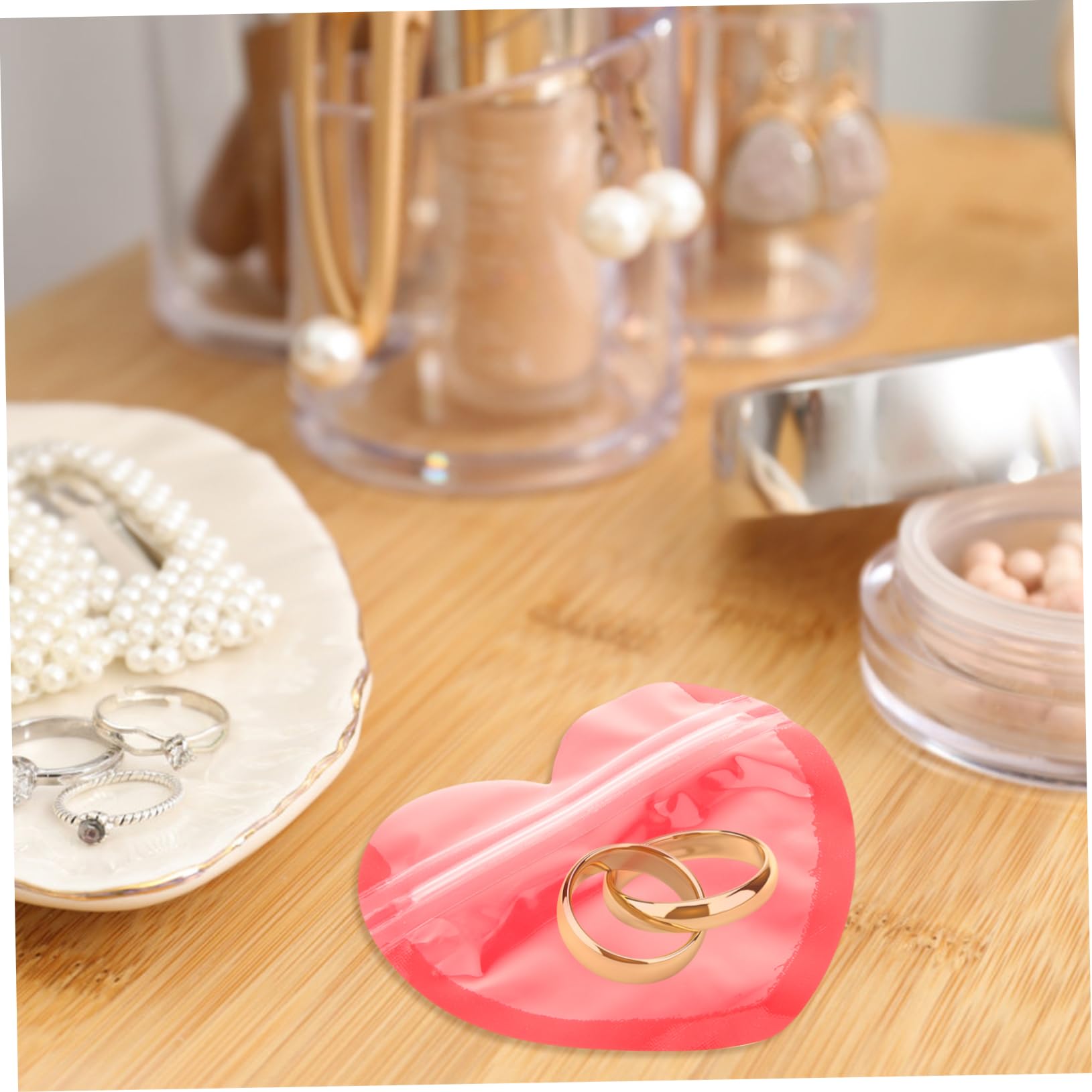 50 Pcs Heart Shaped Clear Cellophane Bags - Sealable Jewelry & Trinket Bags for Valentine's Day Gifts, Party Favors, Wedding Decorations