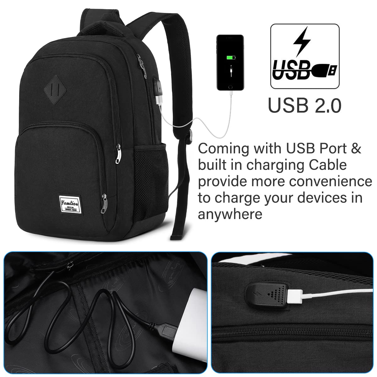 **Durable 15.6 Inch Laptop Backpack for Men & Women - USB Charging Port, School Bookbag for College Students & Professionals - Perfect for Work, Travel & Daily Commute**
