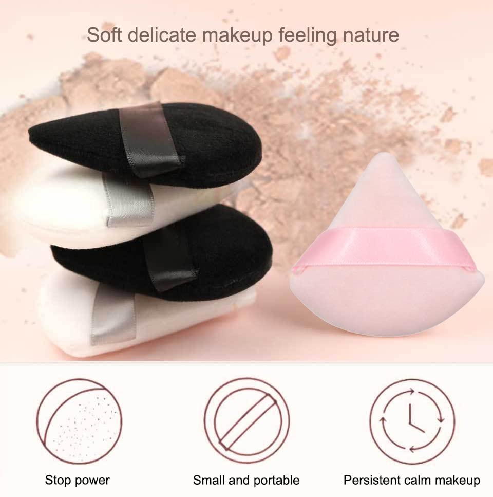 Soft Reusable Triangle Powder Puff with Strap for Loose Powder & Foundation - Wet/Dry Makeup Sponge for Flawless Face Application | Perfect for Travel & Professional Makeup Kits