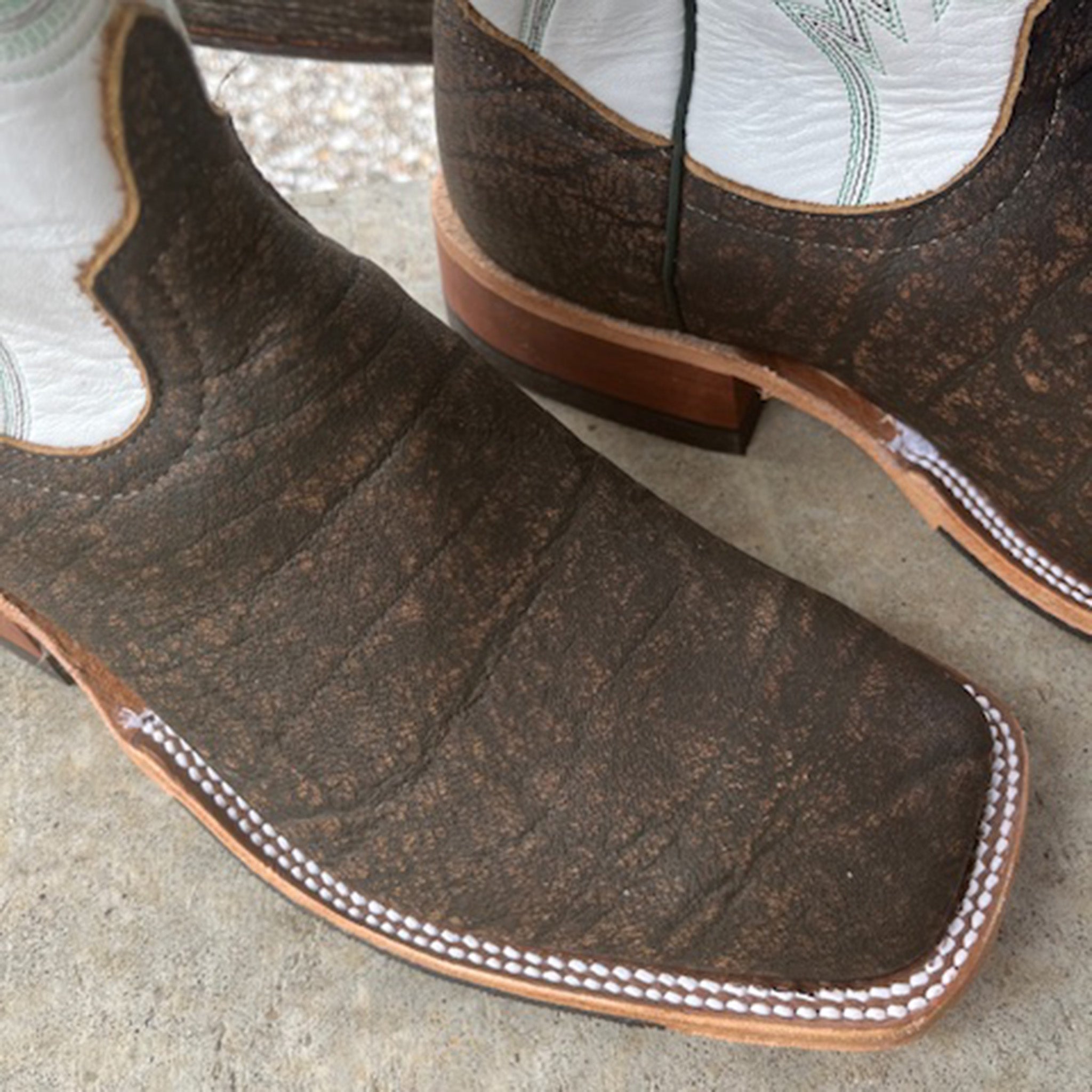 Anderson Bean Men's Tan Safari Cape Buffalo Square Toe Cowboy Boots - Durable Western Boots for Ranch Work, Rodeo & Outdoor Adventures