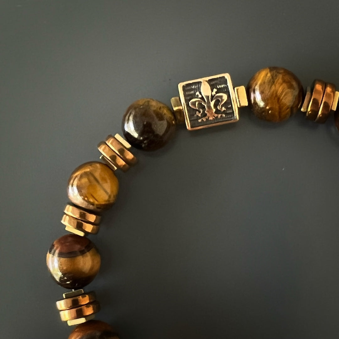 Lion Tiger Eye Beaded Bracelet for Men - Natural Stone Healing Energy, Adjustable & Stylish - Perfect for Meditation, Yoga, and Spiritual Protection