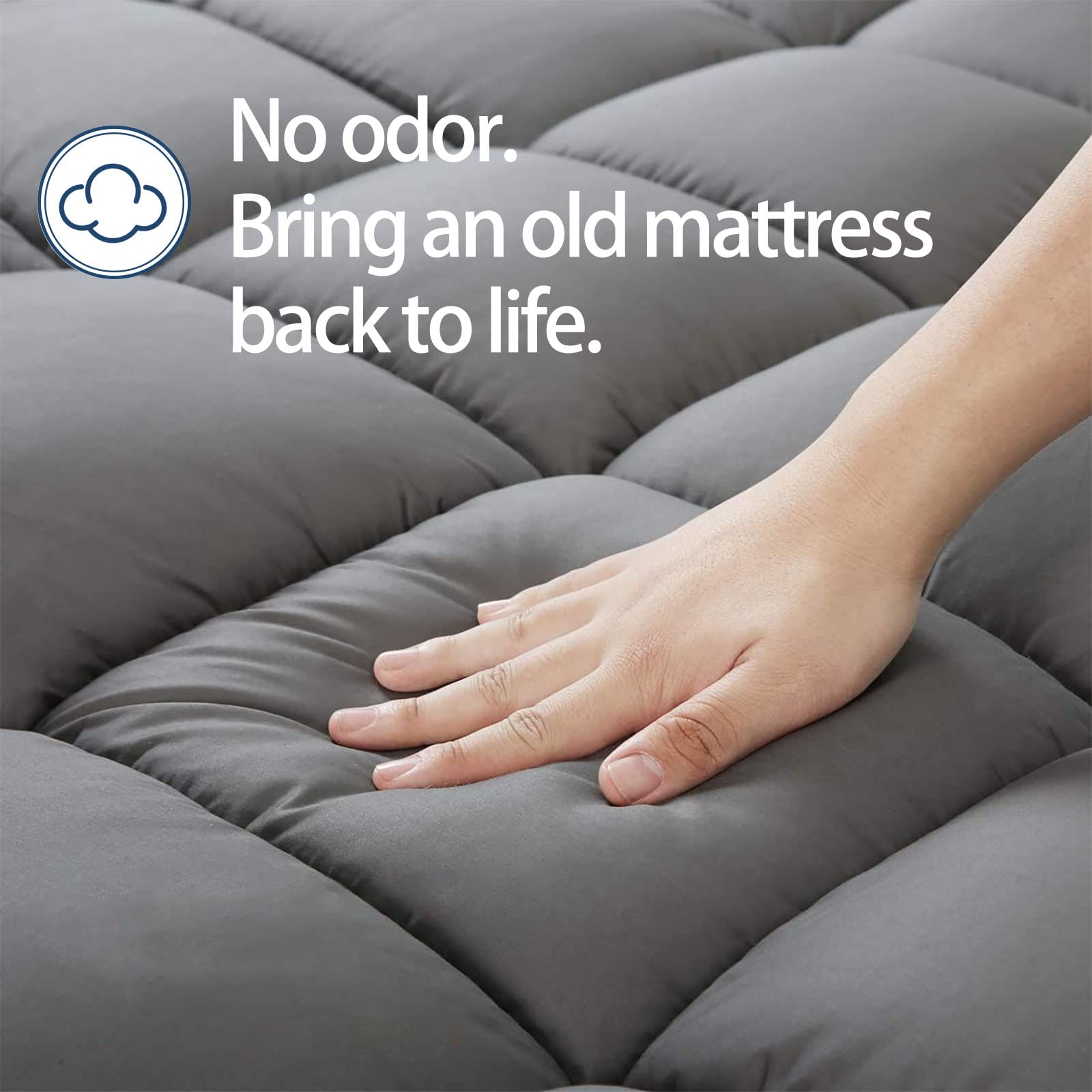 Extra Thick Full XL Mattress Topper for Back Pain Relief - Plush Pillow Top Mattress Pad Cover with Deep Elastic Pocket - Grey - Perfect for Side Sleepers & Pressure Point Support