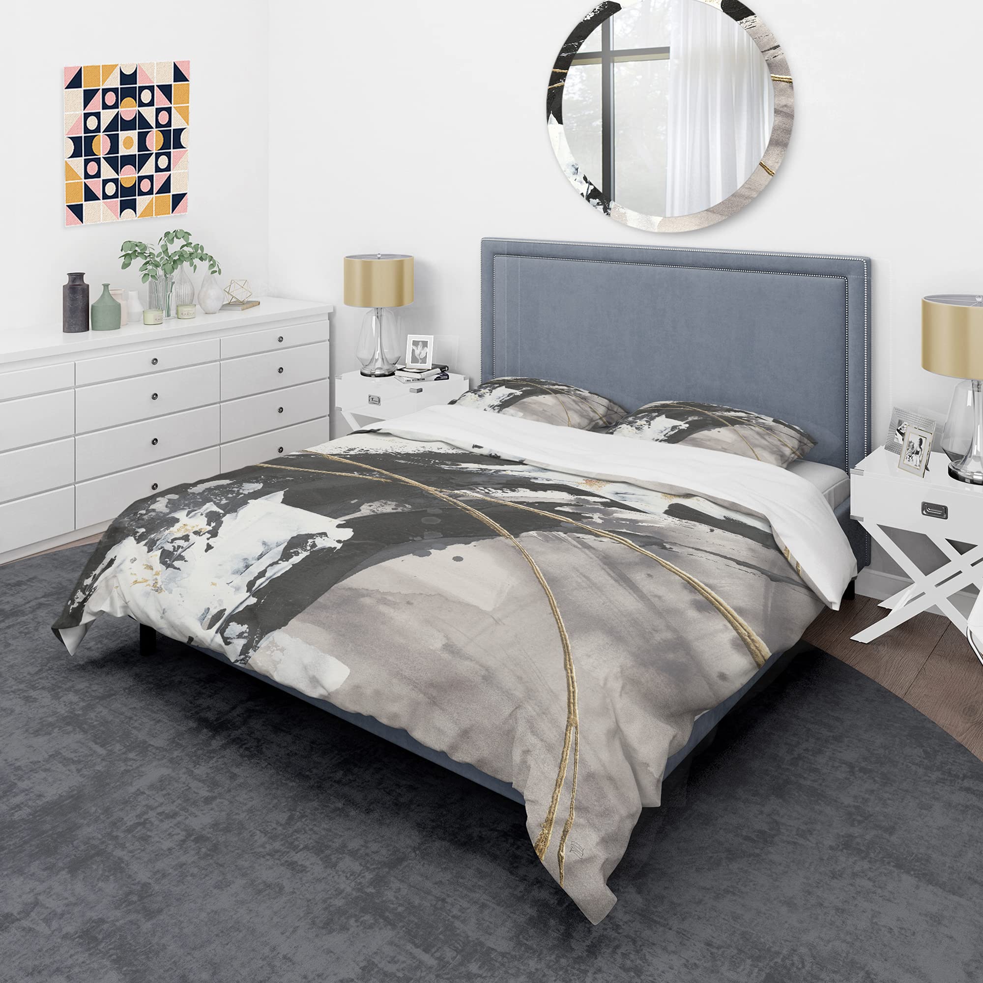 Modern Abstract Duvet Cover Set King - Black Contemporary Bedding for All Seasons