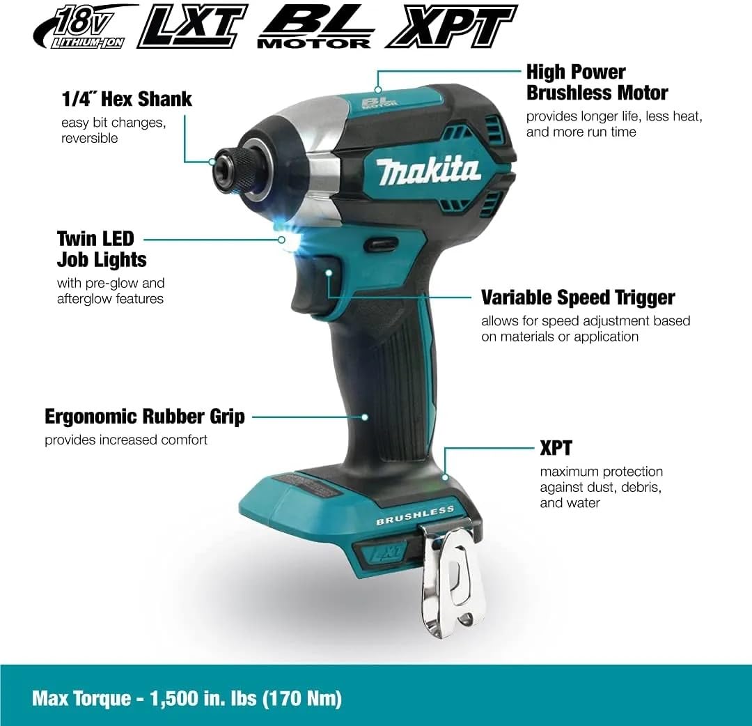 Makita DTD153Z 18V LXT Lithium-Ion Cordless Impact Driver - 170Nm Torque, Brushless Motor (Tool Only) - Perfect for Construction, Woodworking & DIY Home Projects