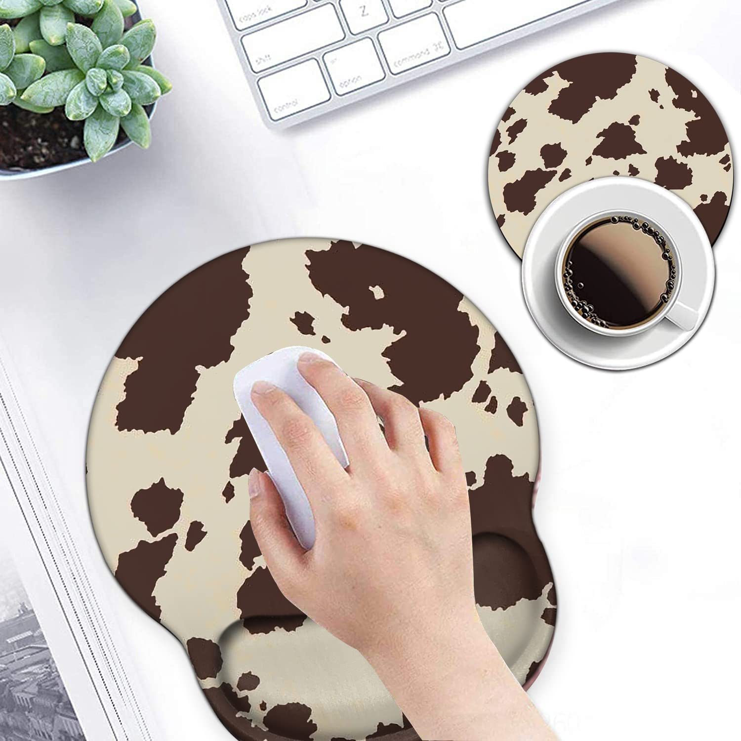 Ergonomic Mouse Pad with Wrist Support Gel - Comfortable Cowhide Mouse Mat for Home Office, Gaming & Typing - Pain Relief & Easy to Clean - Perfect for Computer Work, PC Gaming & Long Working Hours