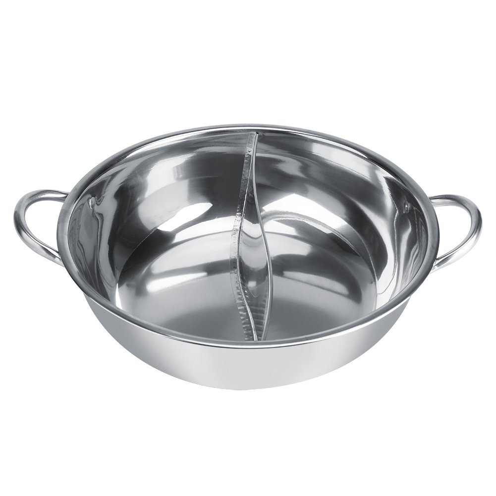 Stainless Steel Shabu Hot Pot with Divider - 34cm Yin Yang Hot Pot for Induction & Gas Stove | Dual Cooking, Hot Pot Party, Family Gathering, Asian Cuisine, Soup & Stew Cooking Tool