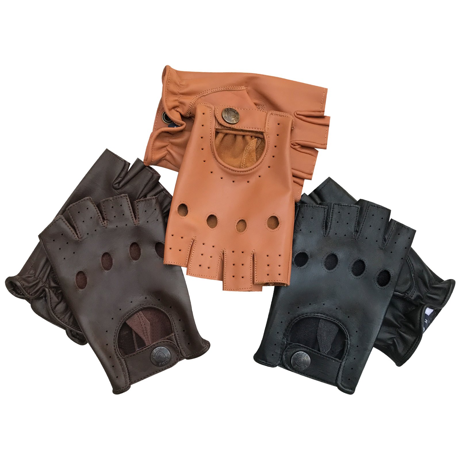 Premium Men's Soft Leather Half Finger Driving Gloves - Motorcycle & Bike Riding Gloves for Men - Breathable Fingerless Design (Tan, Large) - Perfect for Cruising, Commuting & Outdoor Adventures