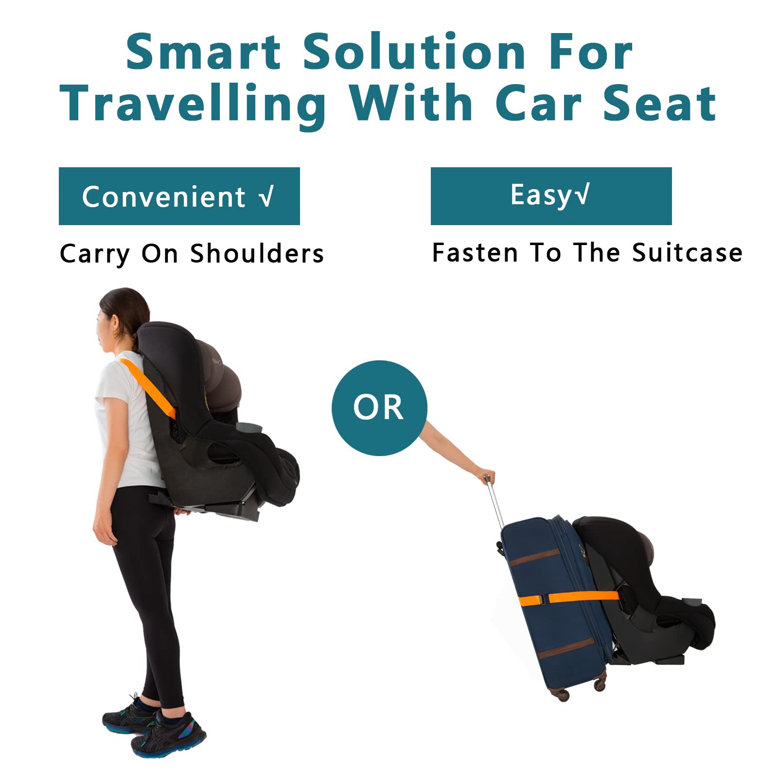 Car Seat Airplane Travel Belt with Metal Buckle - Durable Baby Car Seat Travel Bag & Stroller Cart for Toddlers | Family Travel Accessories | Perfect for Airplane, Road Trips & Family Vacations (Yellow)