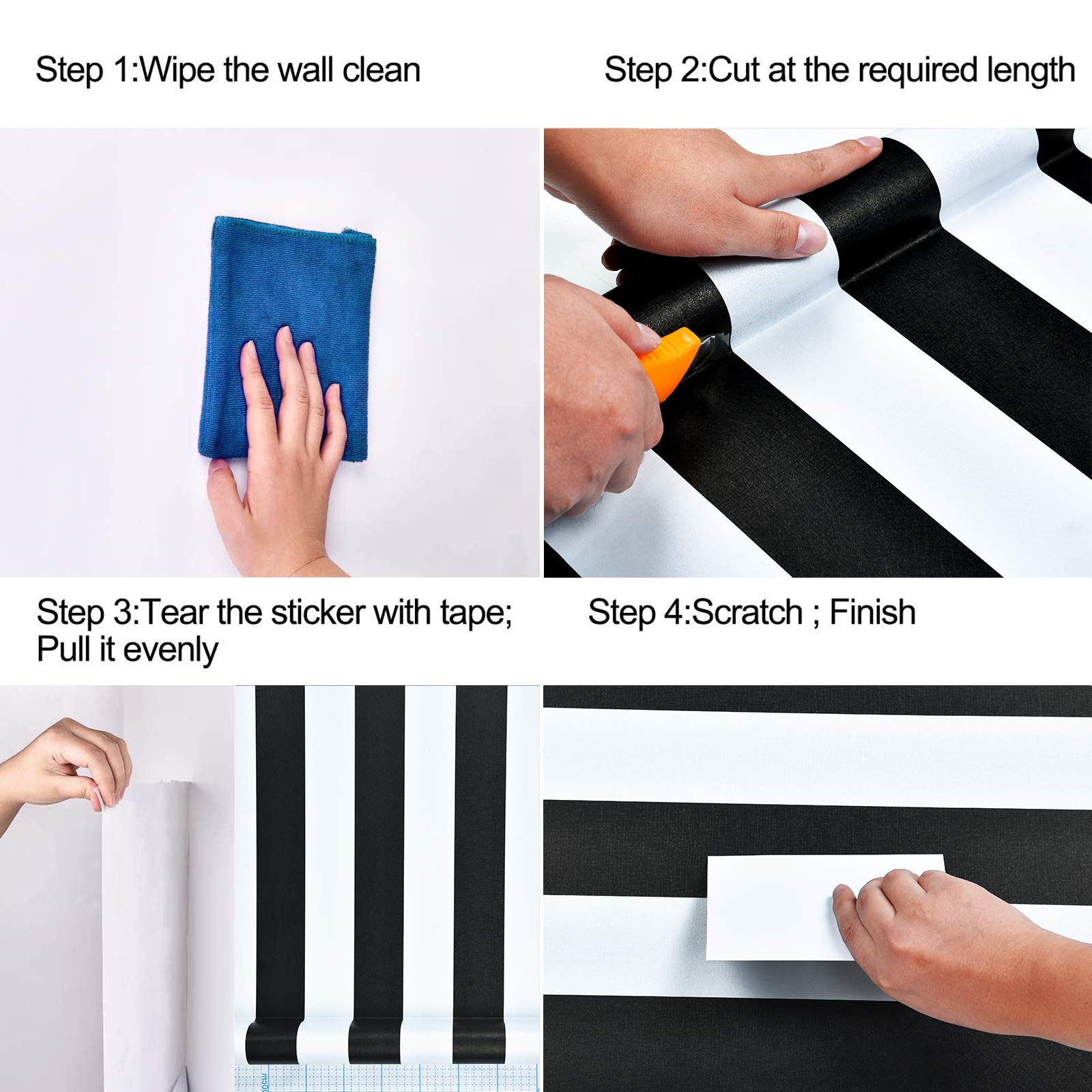 Black and White Stripe Peel and Stick Wallpaper - 17.71'' x 16.4Ft Self-Adhesive Removable Contact Paper for Walls, Cabinets, Shelves & Drawers - Waterproof Wall Covering for Home Decor, Kitchen, Bathroom & Office