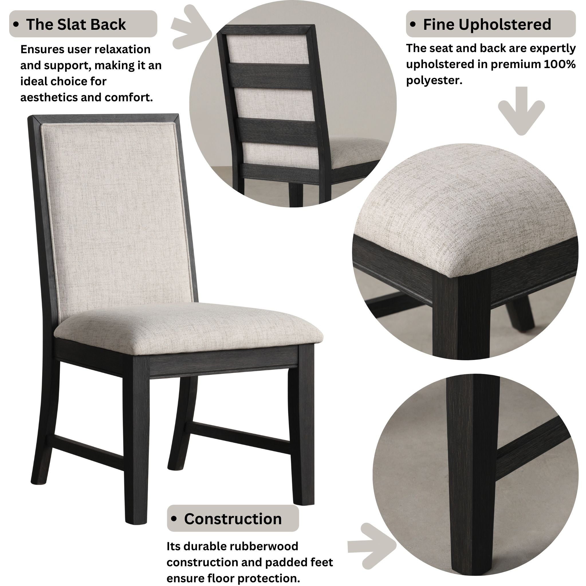 Roundhill Furniture Modern Upholstered Dining Chairs - Gray Set of 2 - Comfortable Contemporary Kitchen & Dining Room Chairs for Home Decor