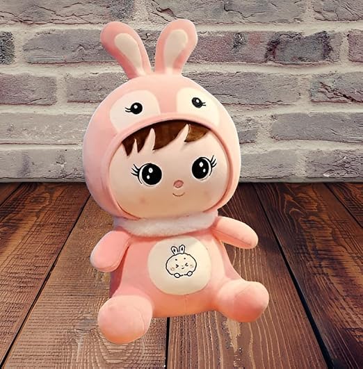 Super Soft Plush Rabbit-Ear Teddy Bear Doll - Cute Stuffed Animal Toy & Comfort Pillow for Kids, Girls & Adults (35cm, Pink) - Perfect for Gifts, Bedtime Cuddling & Nursery Decor