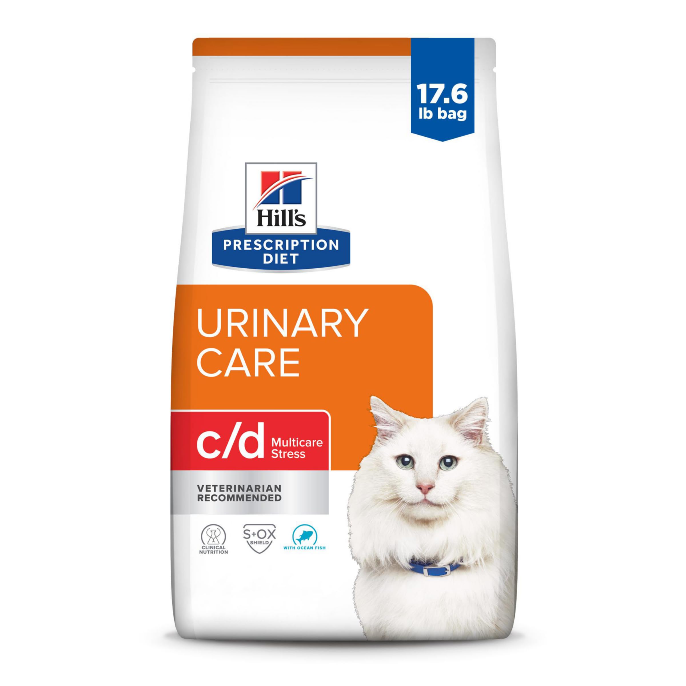 Hill's Prescription Diet c/d Multicare Stress Urinary Care Dry Cat Food - Ocean Fish Flavor - Veterinary Diet for Urinary Health - 17.6 lb Bag - Ideal for Cats with Urinary Issues at Home or Clinic