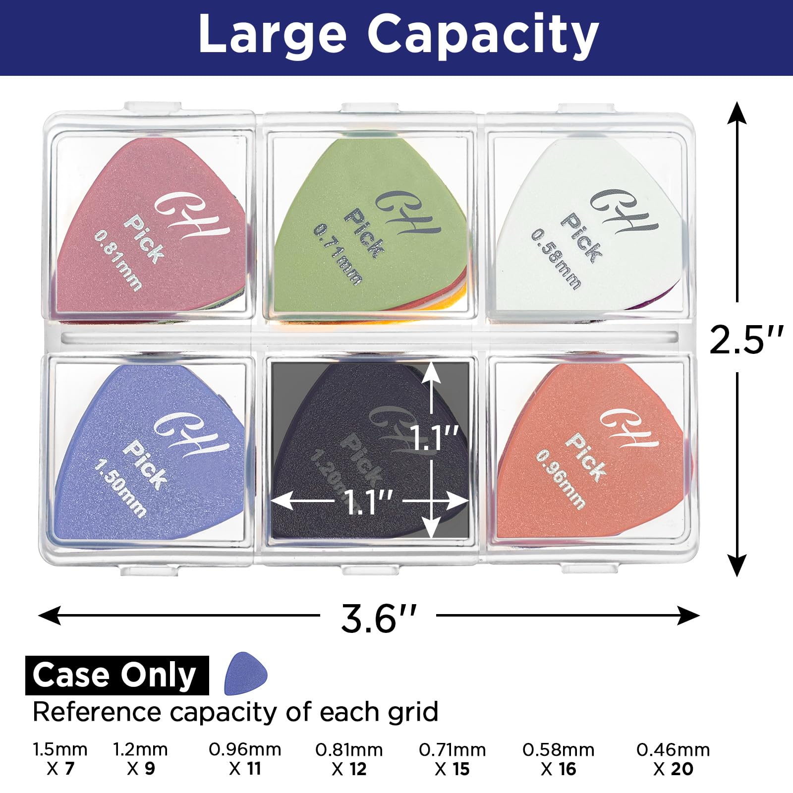 Premium Guitar Pick Holder - 6 Grid Guitar Pick Case with 60 Capacity, Compact Guitar Pick Storage Box with Individual Lid (Box Only) - Perfect for Musicians, Guitarists & Travel Accessories