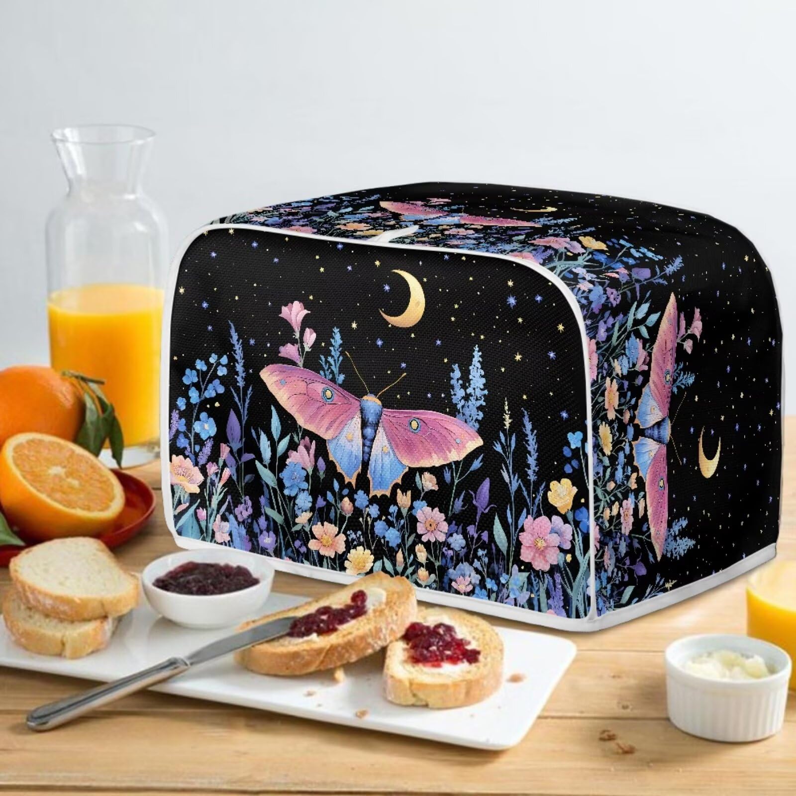 Xoenoiee Butterfly Floral Moon Toaster Cover - Dust Proof 4 Slice Toaster Oven Cover for Kitchen, Small Appliance Accessories, Perfect for Home, Office, and Dorm Use