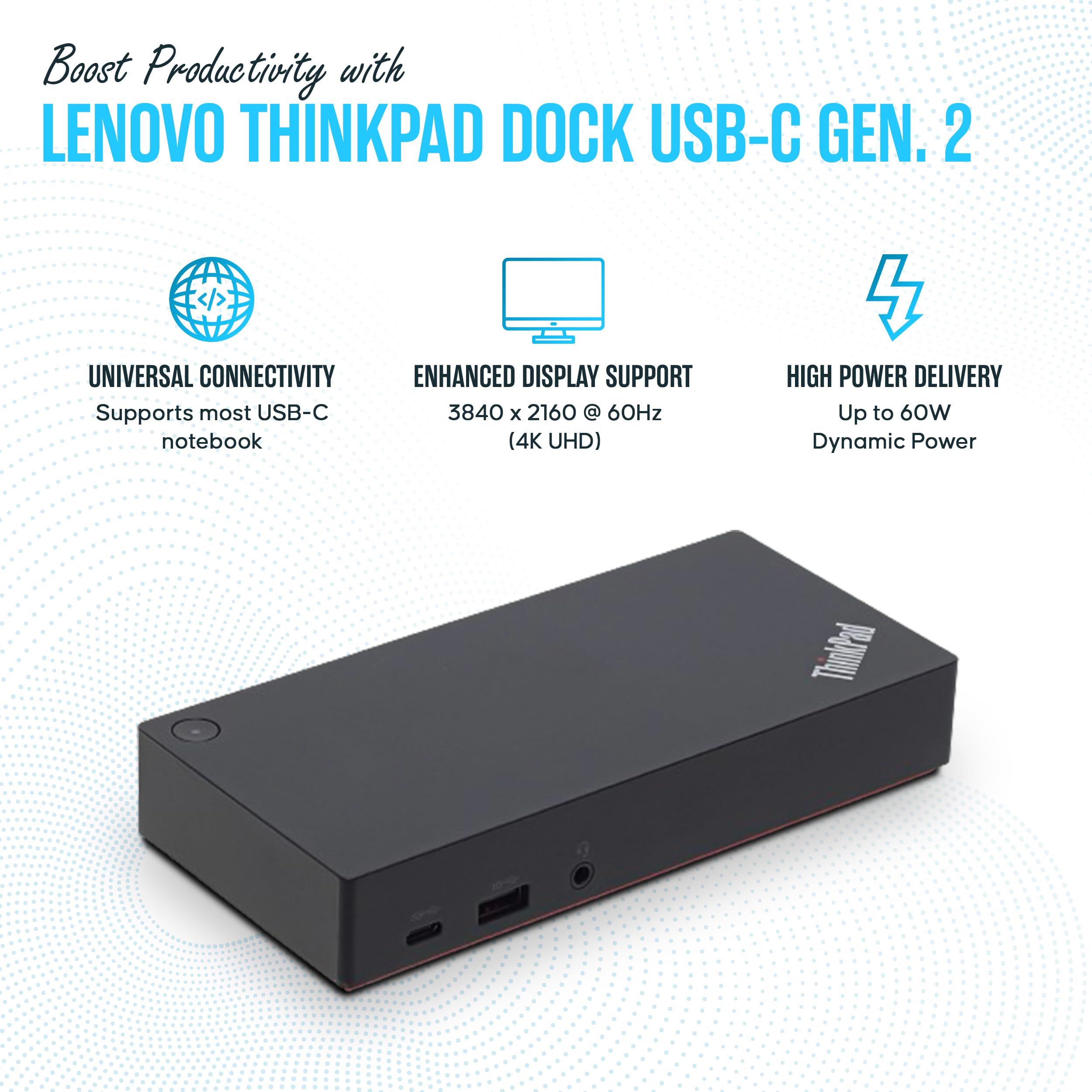 Lenovo ThinkPad USB-C Gen 2 Docking Station (40AS0090US) - Thunderbolt 3 Dock with HDMI, DisplayPort & USB-C Cable - Universal Laptop Dock for Office & Home Workspace (Renewed with 1-Year Warranty)
