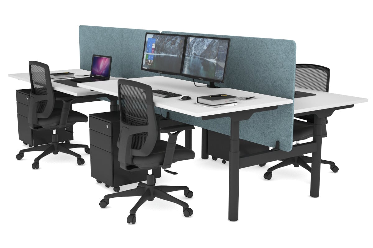 Flexi Premium Height Adjustable 4-Person H Bench Workstation - Black Frame [1200L x 800W with Cable Management] - Ideal for Office, Coworking Spaces & Home Offices