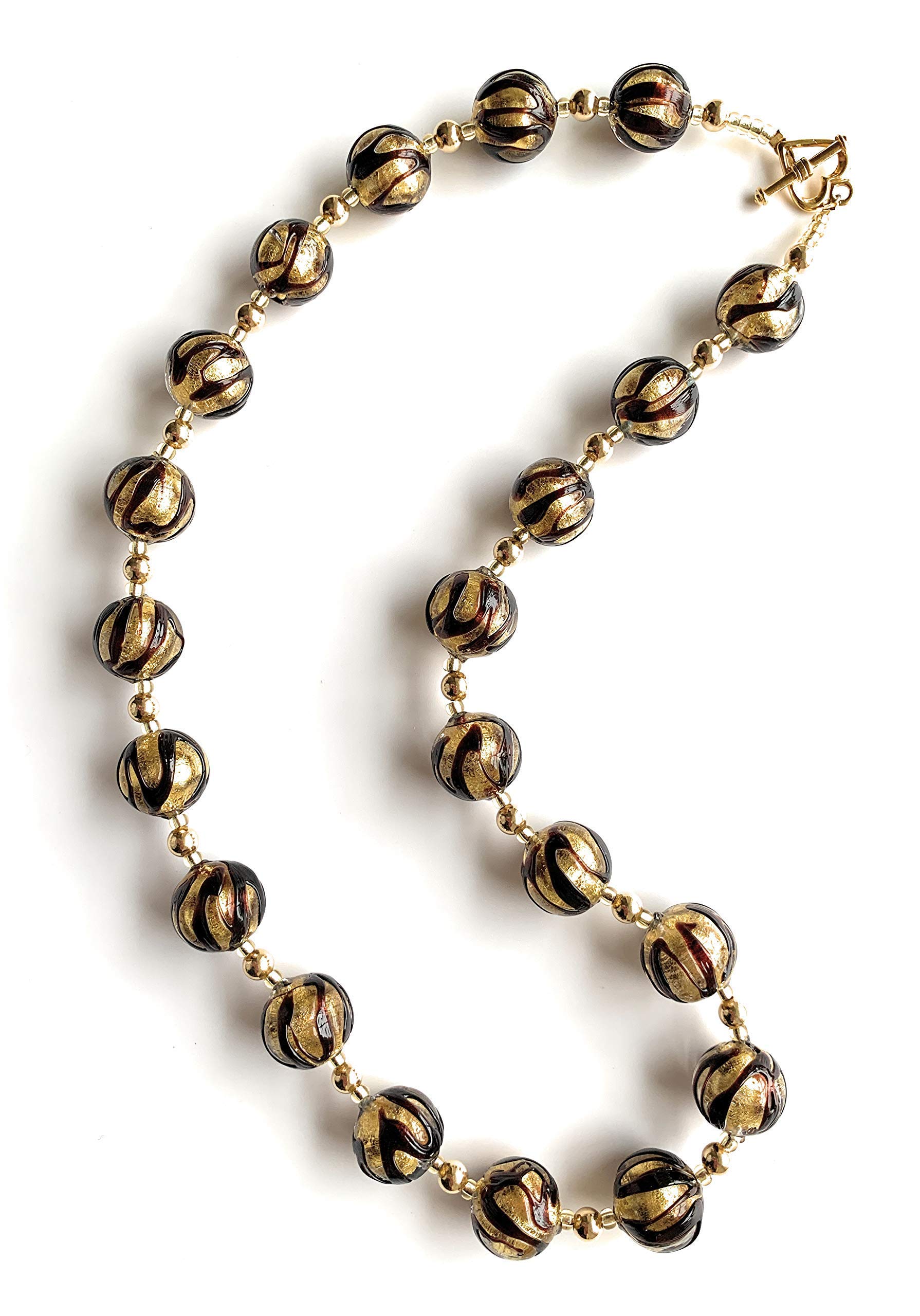 Diana Ingram Gold Vermeil Necklace with Black Appliqué & Murano Glass Beads - Elegant Jewelry for Women, Perfect for Parties & Special Occasions