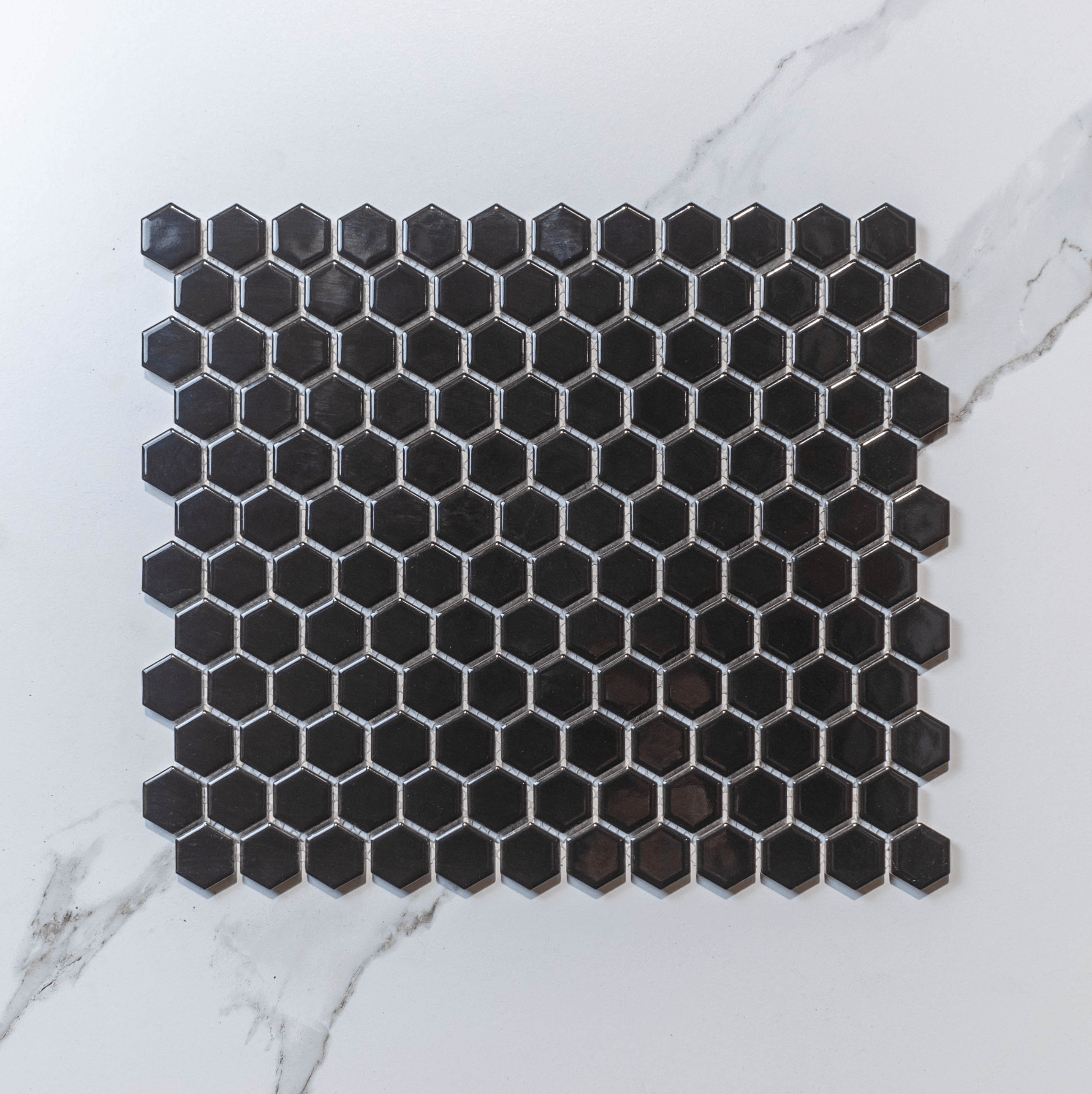 Premium Hive S Black 23x26 Glossy Hexagon Mosaic Tile (Per Sheet) - Modern Kitchen Backsplash & Bathroom Wall Decor
