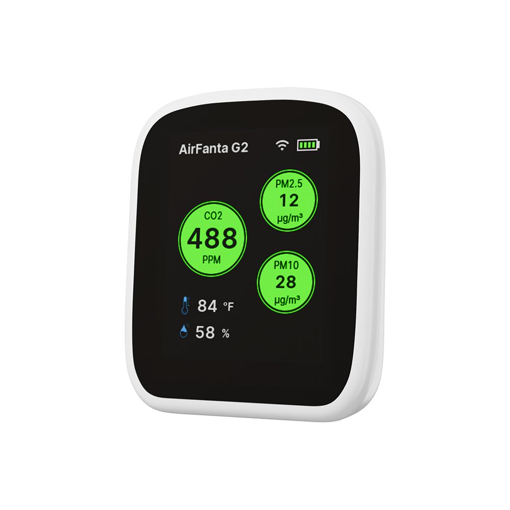 G2 Air Quality Monitor - Wireless Indoor Air Detector for Home, Office & School | Real-time PM2.5/PM10, CO2, Temperature & Humidity Tracking | Portable Battery-Powered with TFT Screen & Smart App | Perfect for Classrooms, Workplaces & Baby Rooms