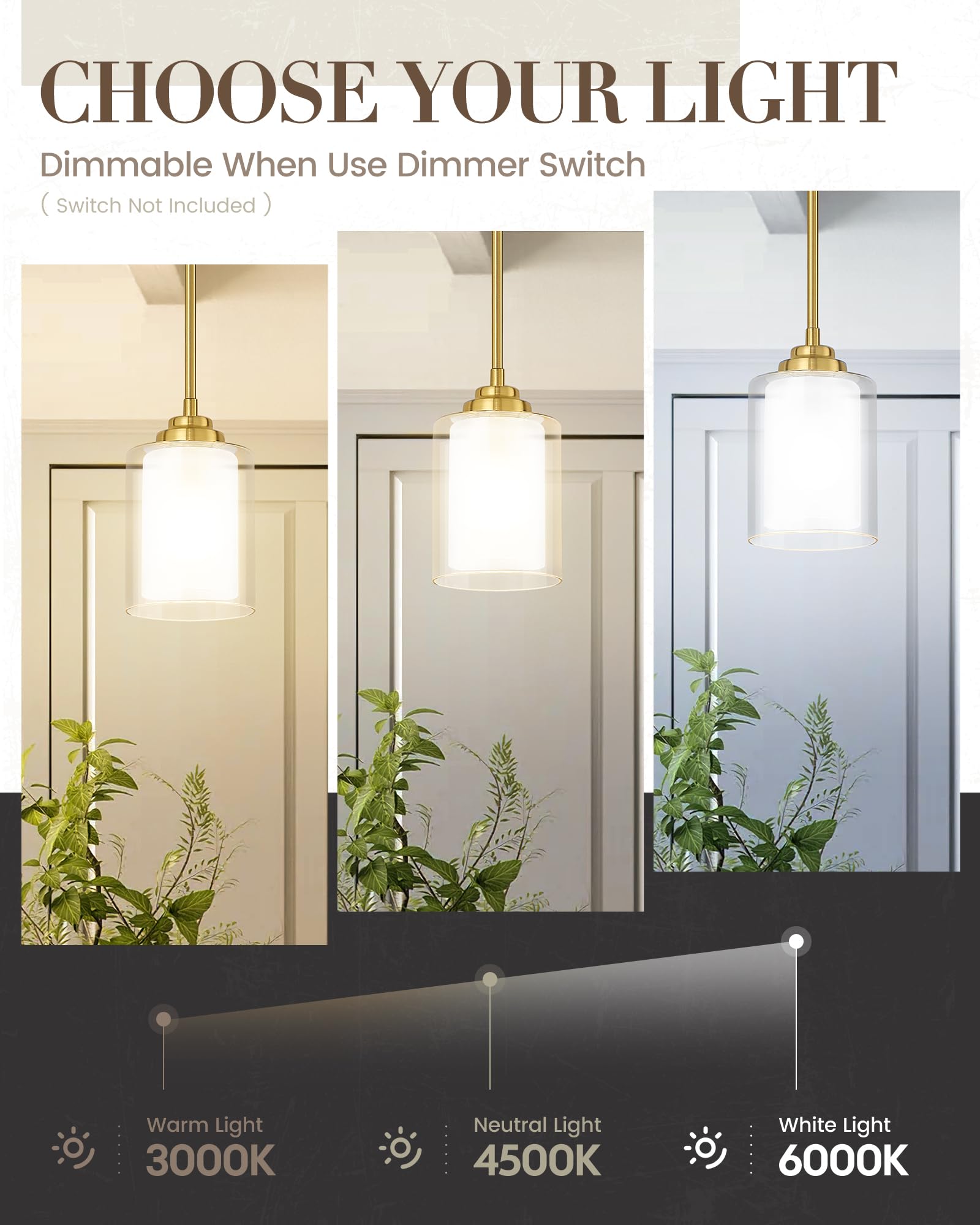 Modern Pendant Light 2-Pack - Brushed Gold Kitchen Island Lighting, Farmhouse Hanging Ceiling Fixture for Dining Room, Bedroom, Bar & Office (TXPLBG02-2PK) - Perfect for Modern Homes & Commercial Spaces