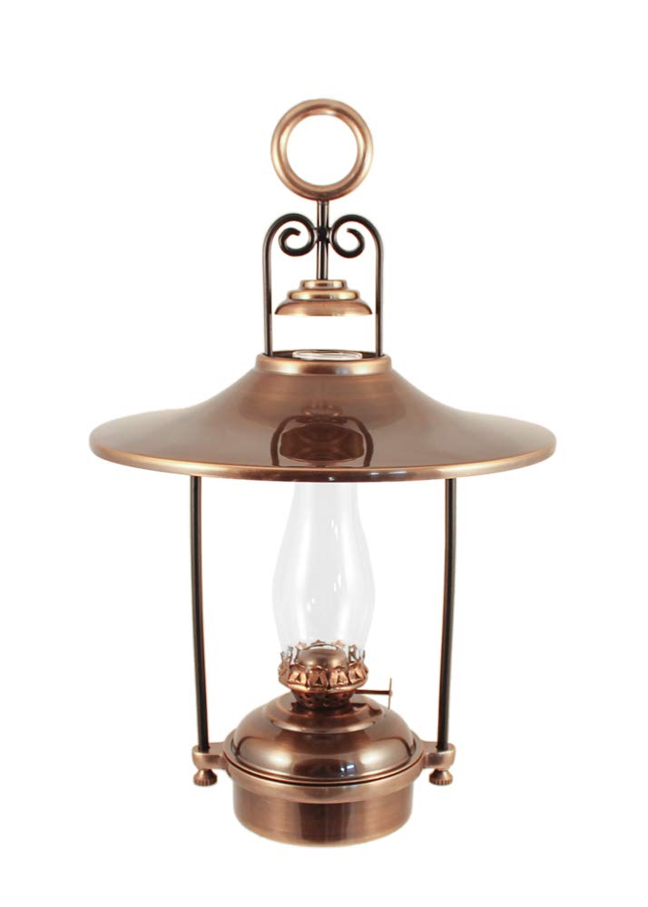 Vintage Brass Hanging Oil Lamp with Glass Shade - 14