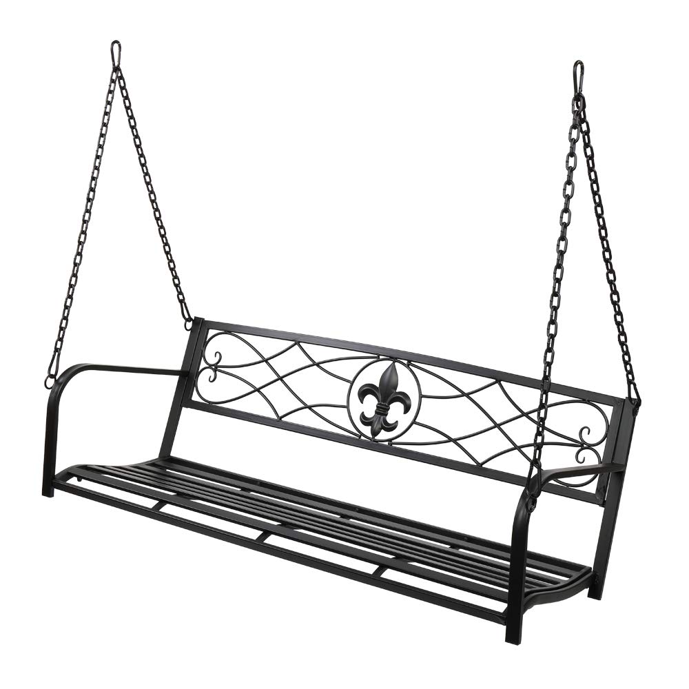 MTFY Outdoor Hanging Porch Swing Bench - 2 Person Black Metal Patio Chair with Armrests | Comfortable Garden, Backyard, Deck & Porch Furniture for Relaxation (Stand Not Included)