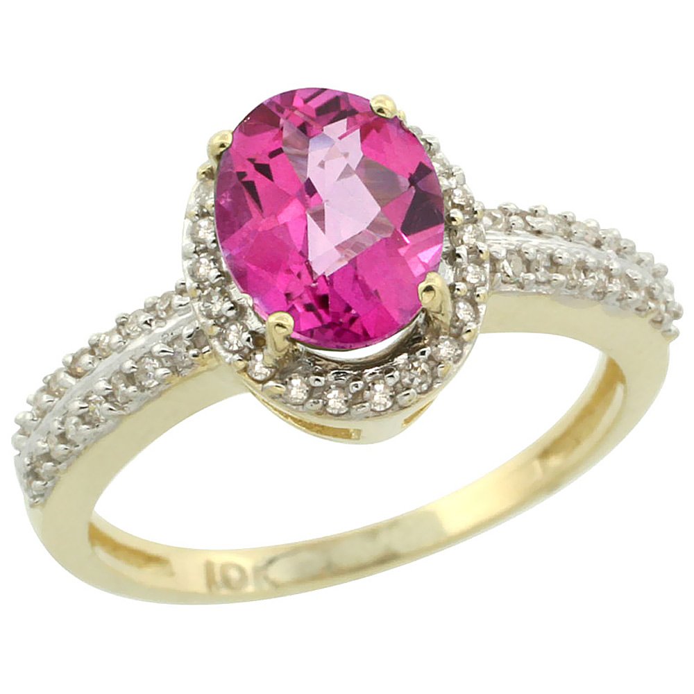 14K Yellow Gold Natural Pink Sapphire Ring with Diamond Halo - Oval 8x6mm, Size 5-10 | Elegant Engagement, Wedding, Anniversary Gift for Her