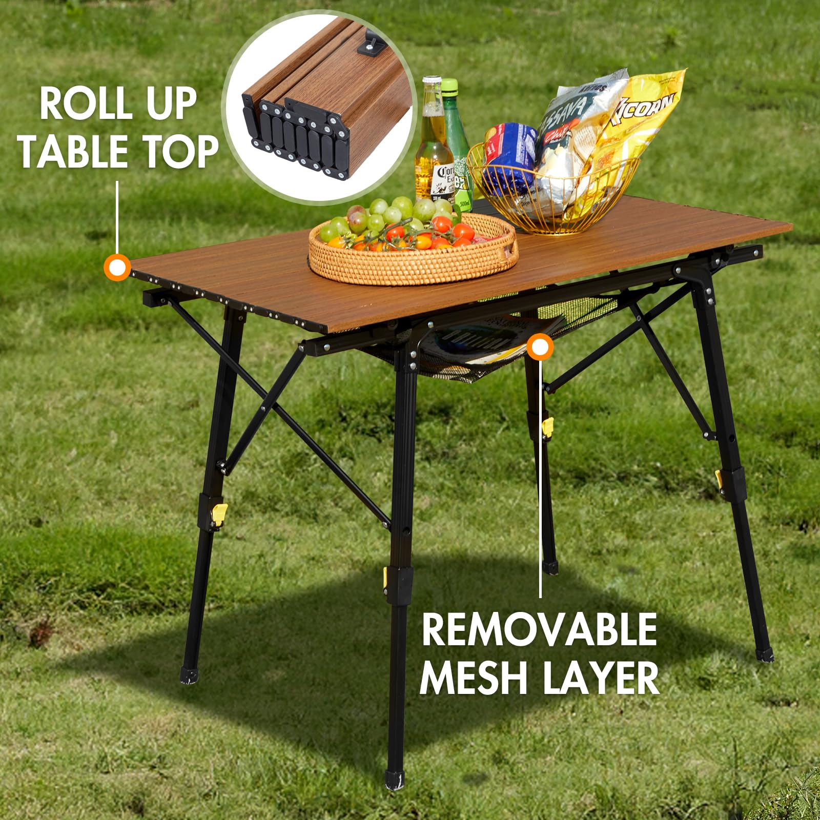 Ultra Lightweight Portable Folding Camping Table - Adjustable 4-Leg Aluminum Roll-Up Design with Carry Bag for Outdoor Adventures, Backyard BBQs, Picnics & Travel | Perfect for Camping, Hiking, Beach Trips & Tailgating