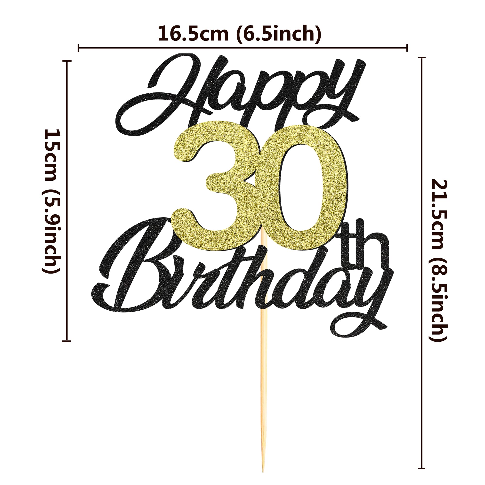 Elegant Black & Gold Glitter 30th Birthday Cake Topper - Premium 30 Cake Decorations for Birthday Parties | Perfect for Milestone Celebrations, Anniversaries & Special Occasions