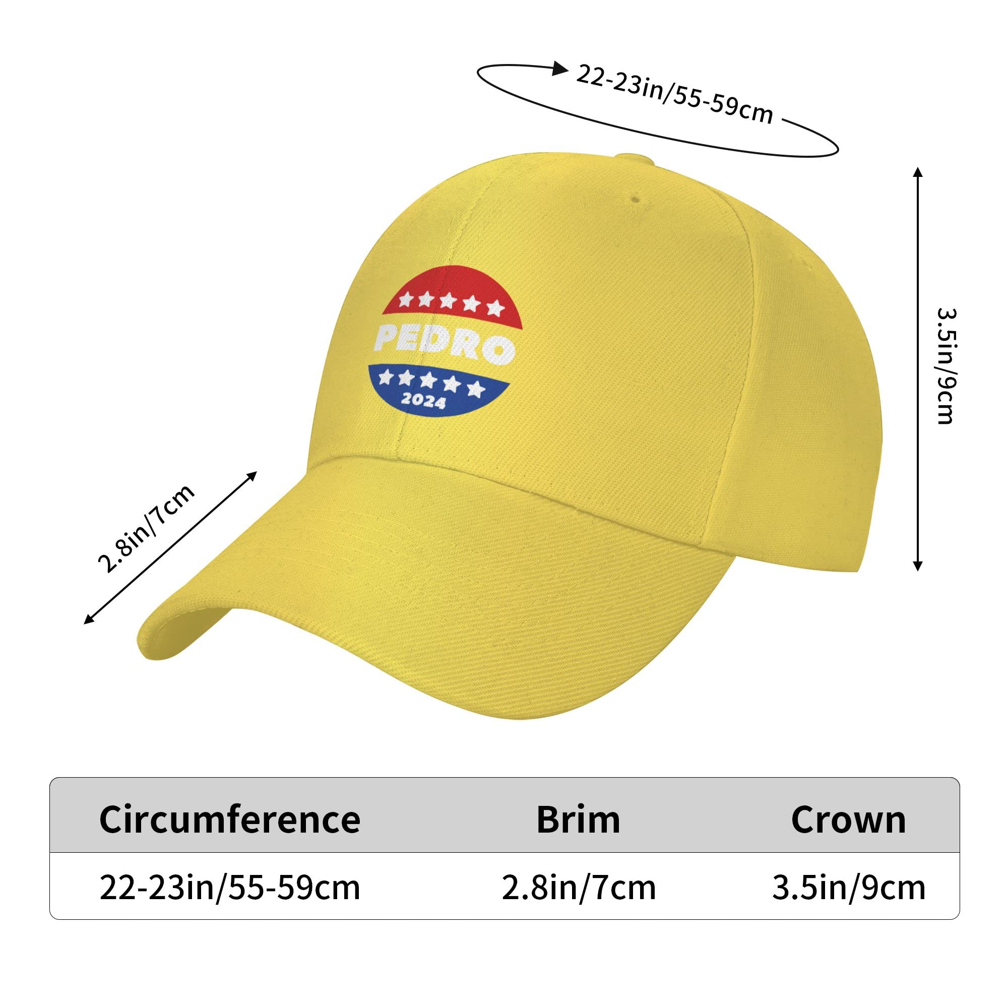 Vote Pedro 2024 Unisex Baseball Trucker Cap - Yellow Snapback Hat for Fishing, Outdoor & Political Campaigns