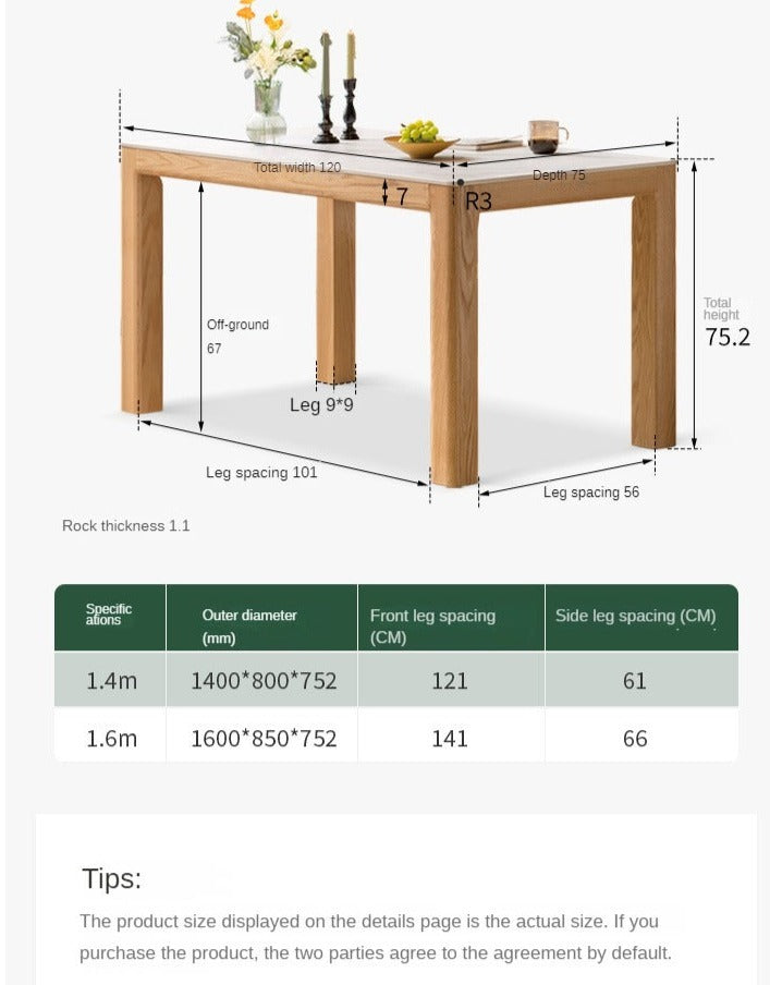 Solid Oak Wood Dining Table - Simple Modern Design for Kitchen, Dining Room & Small Spaces