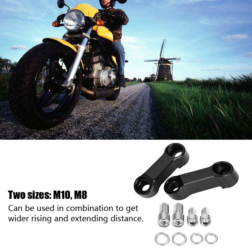 Motorcycle Rearview Mirror Extender & Riser Adapter Kit - 10mm & 8mm Mirror Mount for Harley, Honda, Yamaha - Improve Visibility & Safety for Cruiser, Sport Bike & Touring Riders