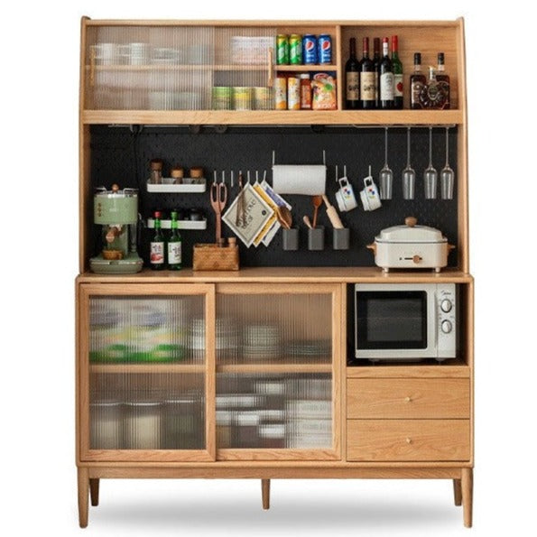 Solid Oak Wood Sideboard Buffet Cabinet - Multi-Functional Storage for Dining Room, Living Room & Entryway - Rustic Farmhouse Style Furniture for Home Decor