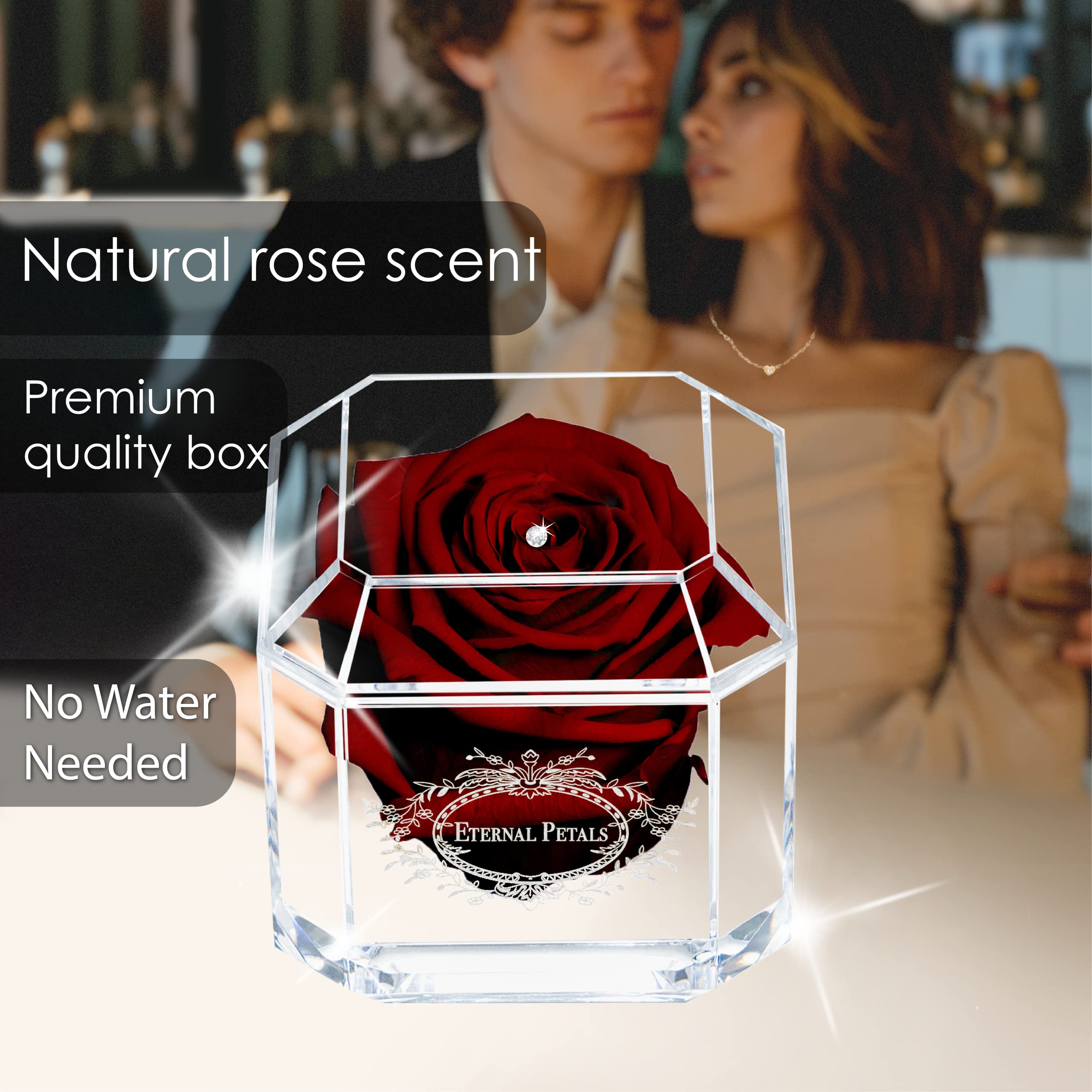 Eternal Preserved Real Rose in Burgundy with Swarovski Crystal - Lasts for Years - Perfect for Anniversaries, Valentine's Day & Romantic Gifts