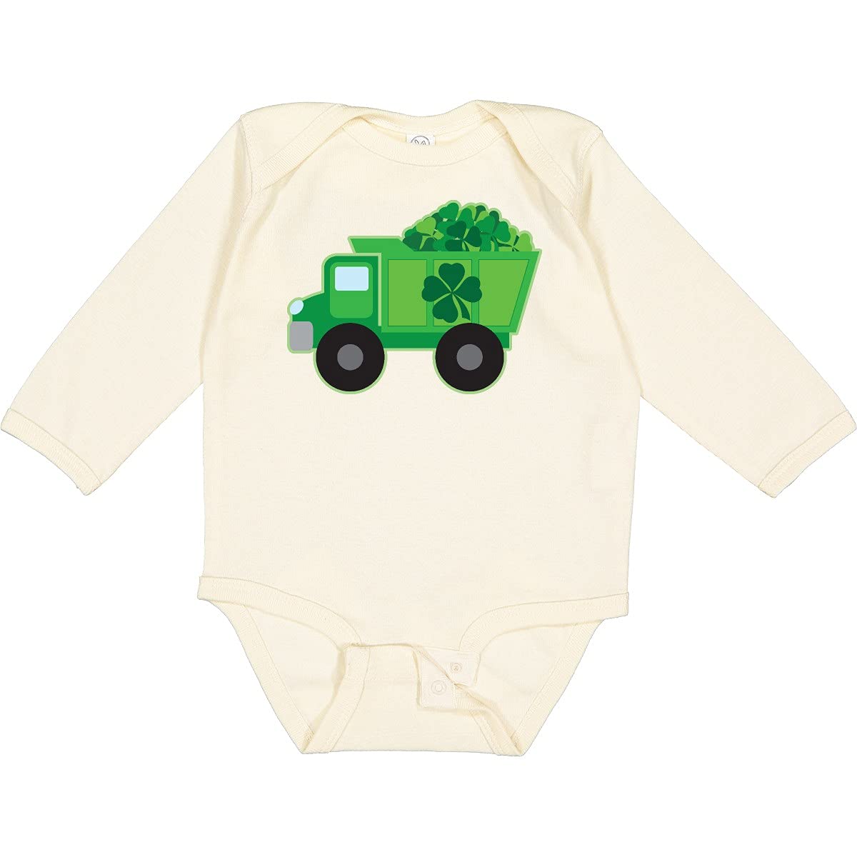Inktastic St. Patrick's Day Irish Clover Dump Truck Baby Long Sleeve Bodysuit - Cute Holiday Outfit for Infants & Toddlers, Perfect for St. Paddy's Day Celebrations & Photo Shoots