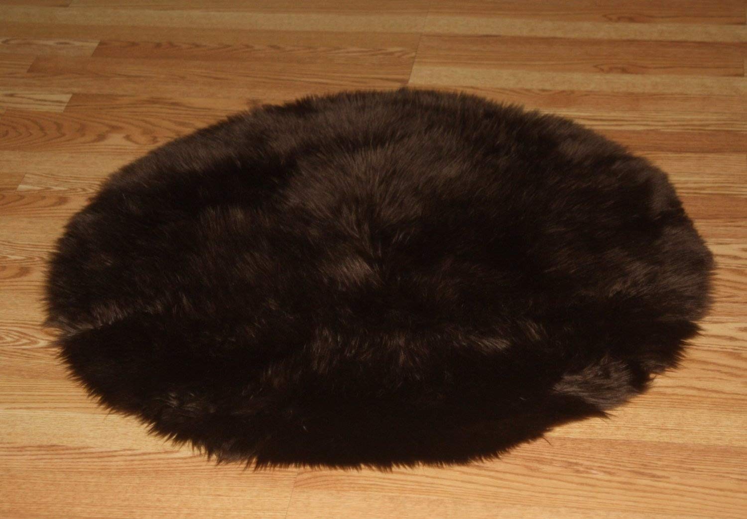 Flokati Faux Fur Round Area Rug 3 Feet in Diameter - Soft Plush Chocolate Brown Shag Carpet for Living Room, Bedroom, Nursery Decor