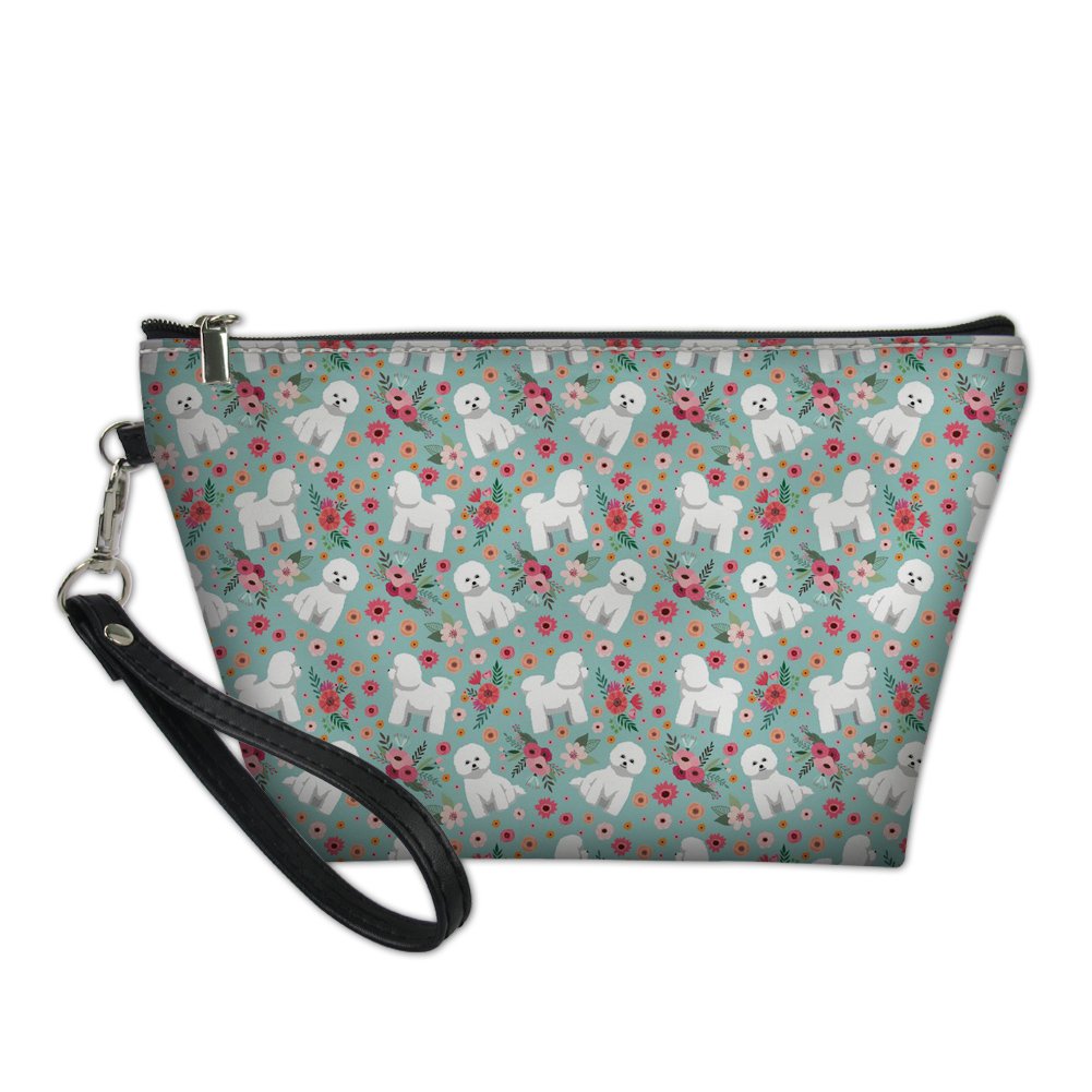 Cute Bichon Frise Flower Print Women's Zipper Pouch - Waterproof Travel Makeup Bag for Cosmetics & Toiletries | Perfect for Travel, Gym, and Everyday Use