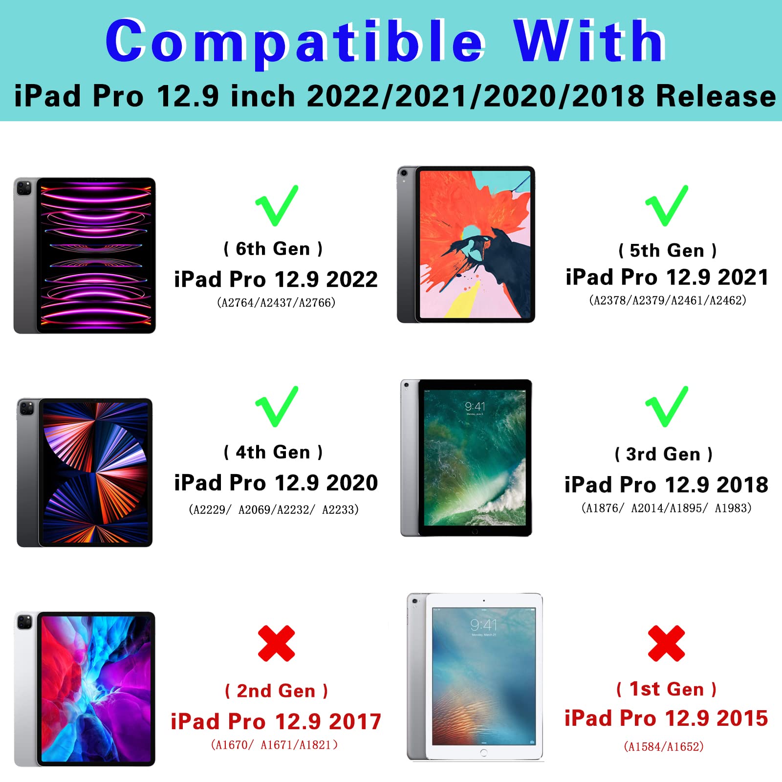Premium Shockproof Rugged Case for iPad Pro 12.9 Inch (2022 6th Gen/2021 5th Gen/2020 4th Gen/2018 3rd Gen) - Heavy Duty Protective Cover with Built-in Screen Protector, Apple Pencil Holder, Adjustable Kickstand & Detachable Hand/Shoulder Strap - Perfect for Work, Travel and Outdoor Activities (Black)