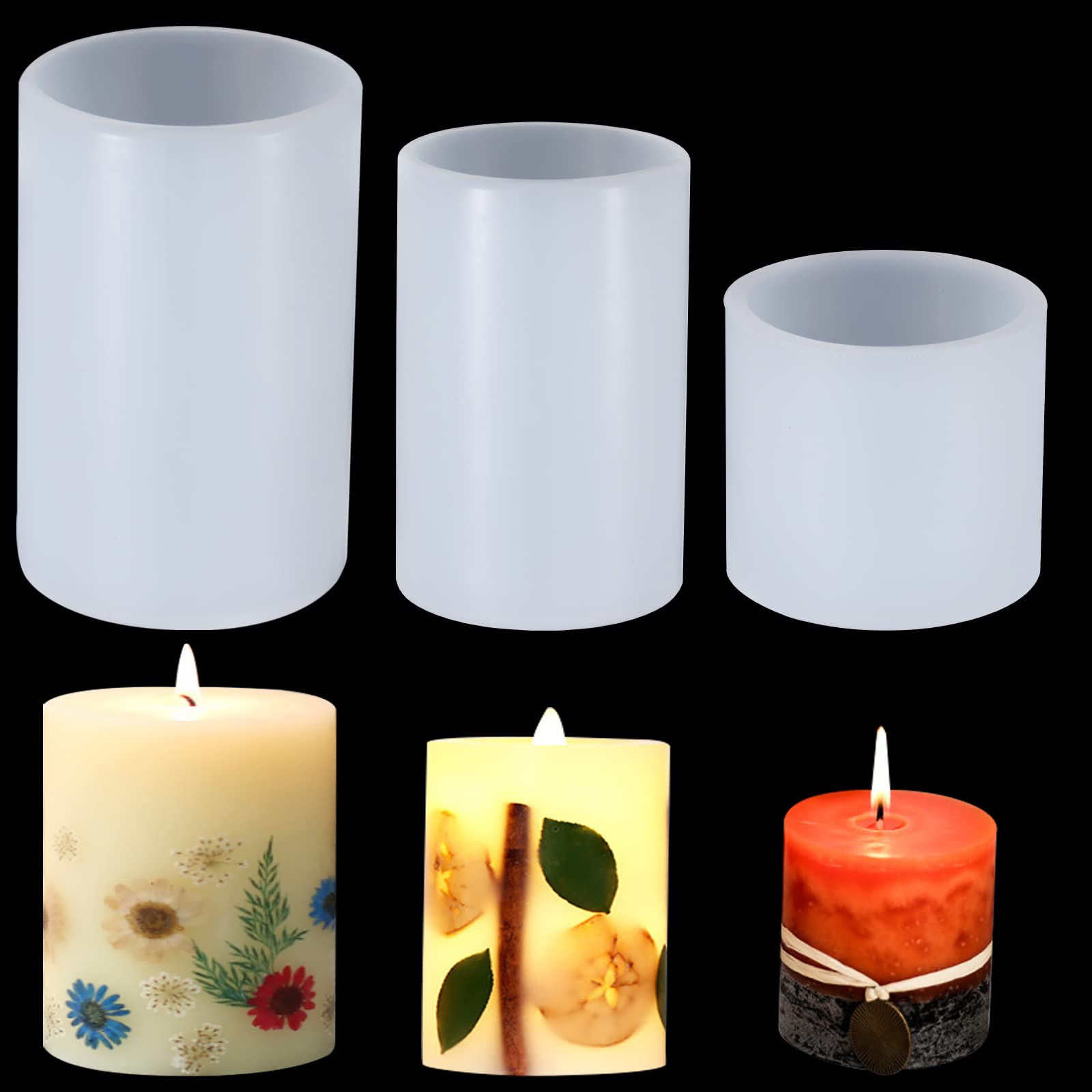 3-Piece Silicone Candle Making Molds Set - Cylindrical Candlestick Resin Molds for DIY Epoxy Casting (3 Sizes) - Perfect for Homemade Candles, Soap Making & Craft Projects