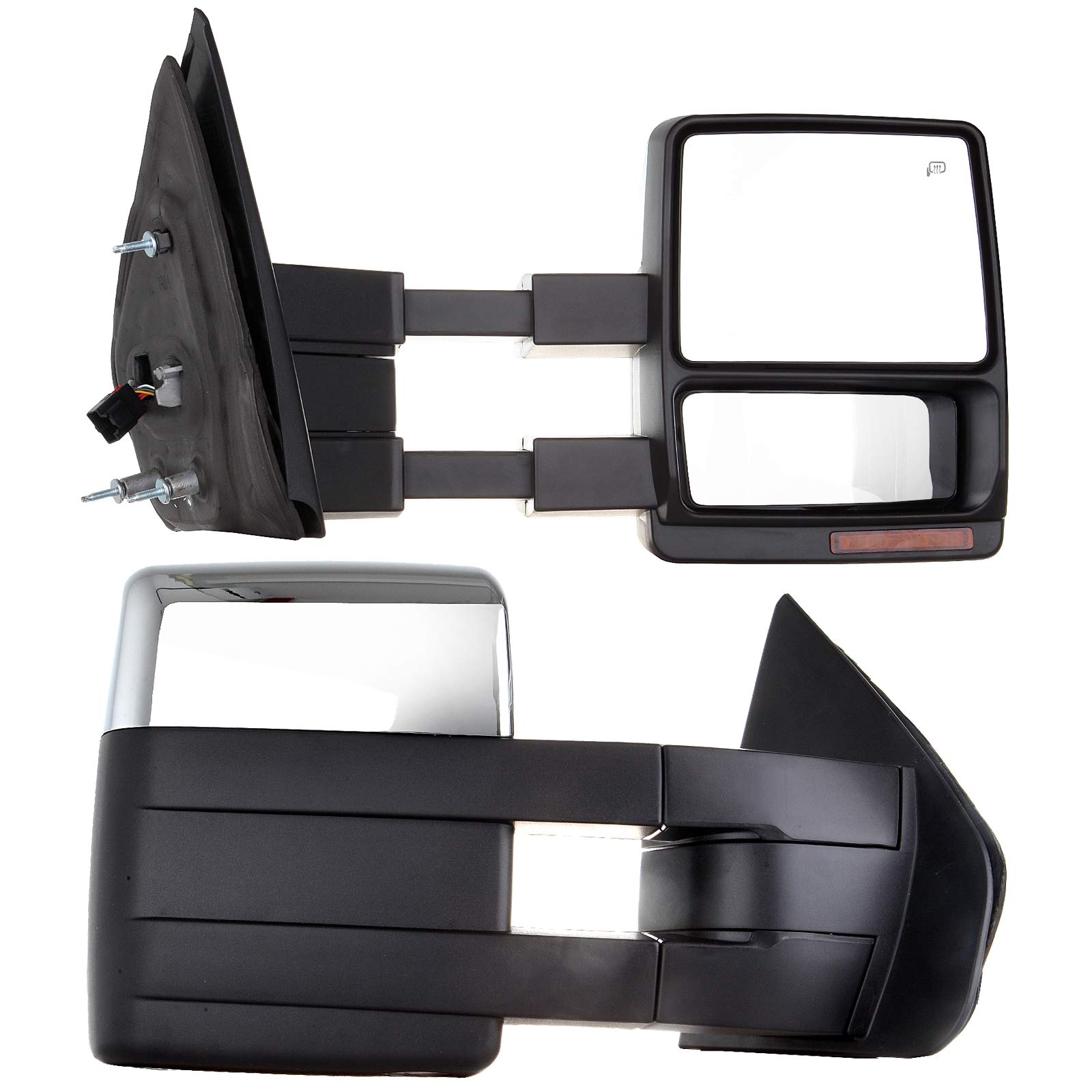 AUTOMUTO Power Adjustable Heated Towing Mirrors - Driver & Passenger Side, Folding, Black Housing, Turn Signal & Puddle Light, Chrome Accents - Compatible with Ford F-150 2004-2015 | Perfect for Towing, Off-Roading & Enhanced Visibility
