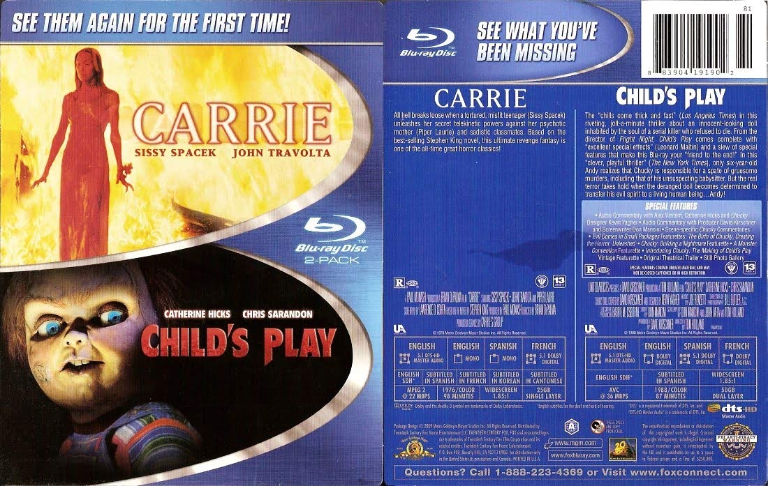 Carrie & Child's Play Horror Movie Bundle [Blu-ray] - Perfect for Halloween Movie Nights & Classic Horror Film Collections
