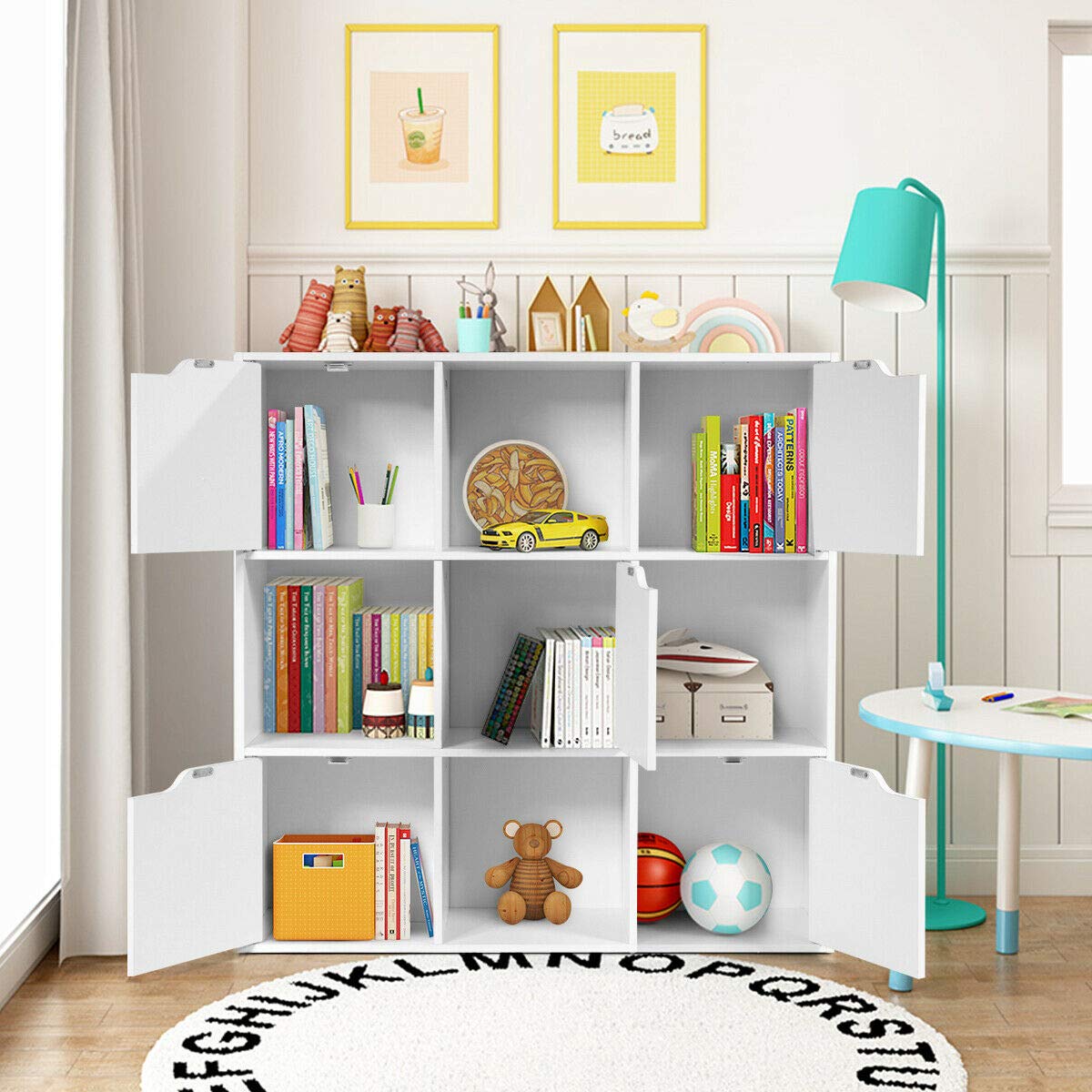 DORTALA 9-Cube Storage Organizer Cabinet with Doors - 4 Open Cubes & 5 Cabinets - 3-Tier Bookshelf for Home Office, Living Room, Bedroom - Perfect for Organizing Books, Toys, Decorations & Display Items
